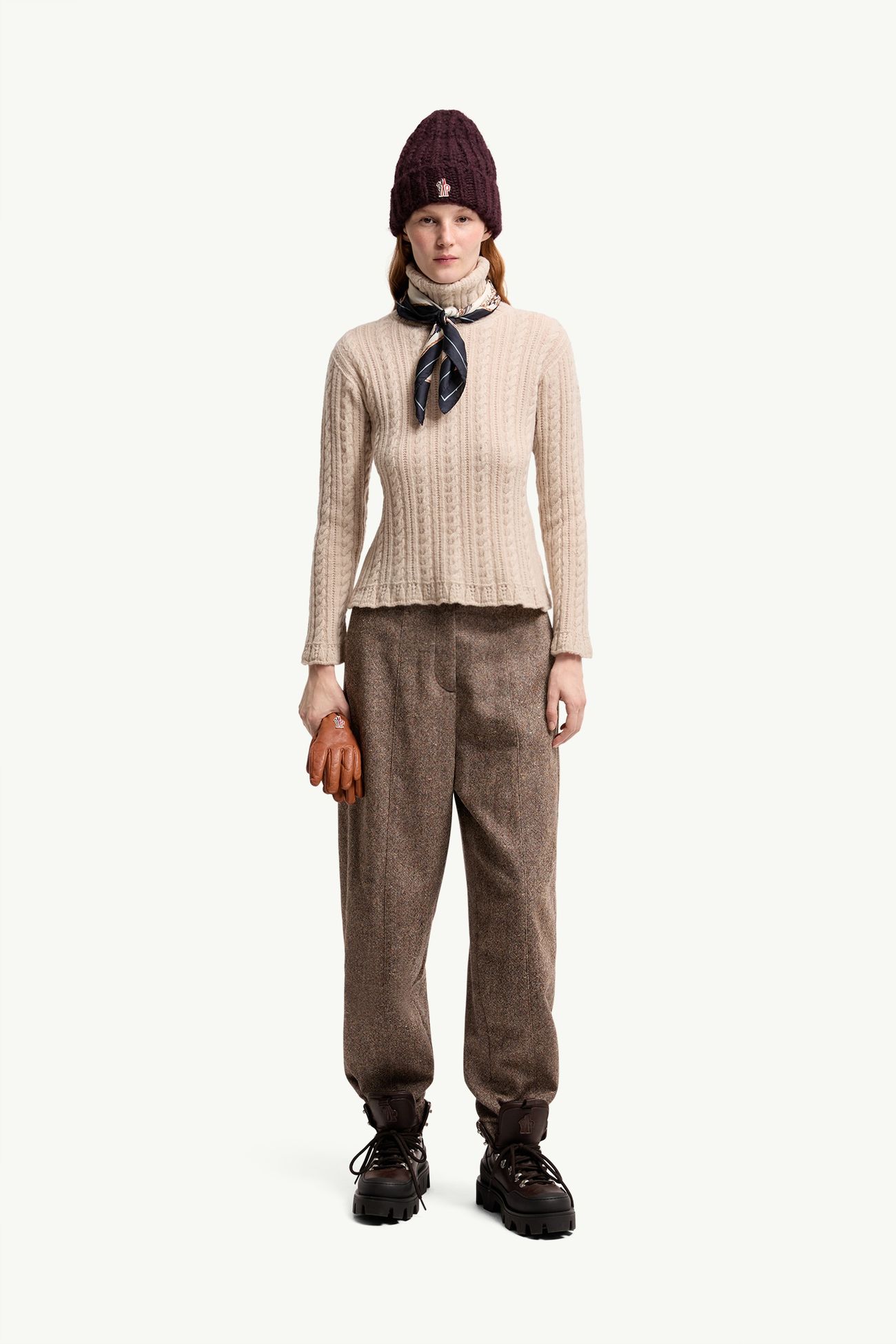 Jersey de cuello alto de mezcla de lana de punto de cable Mujer Beige Claro Moncler 0