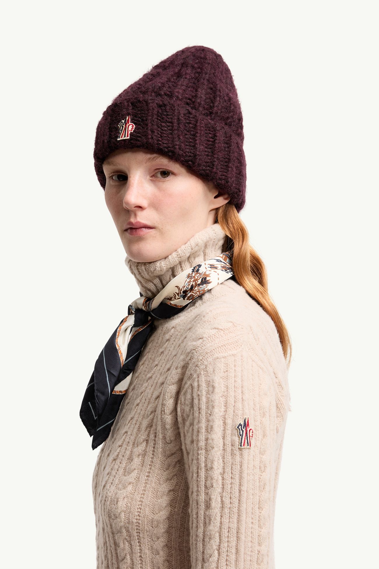 Cable Knit Wool Blend Turtleneck Women Light Beige Moncler 1