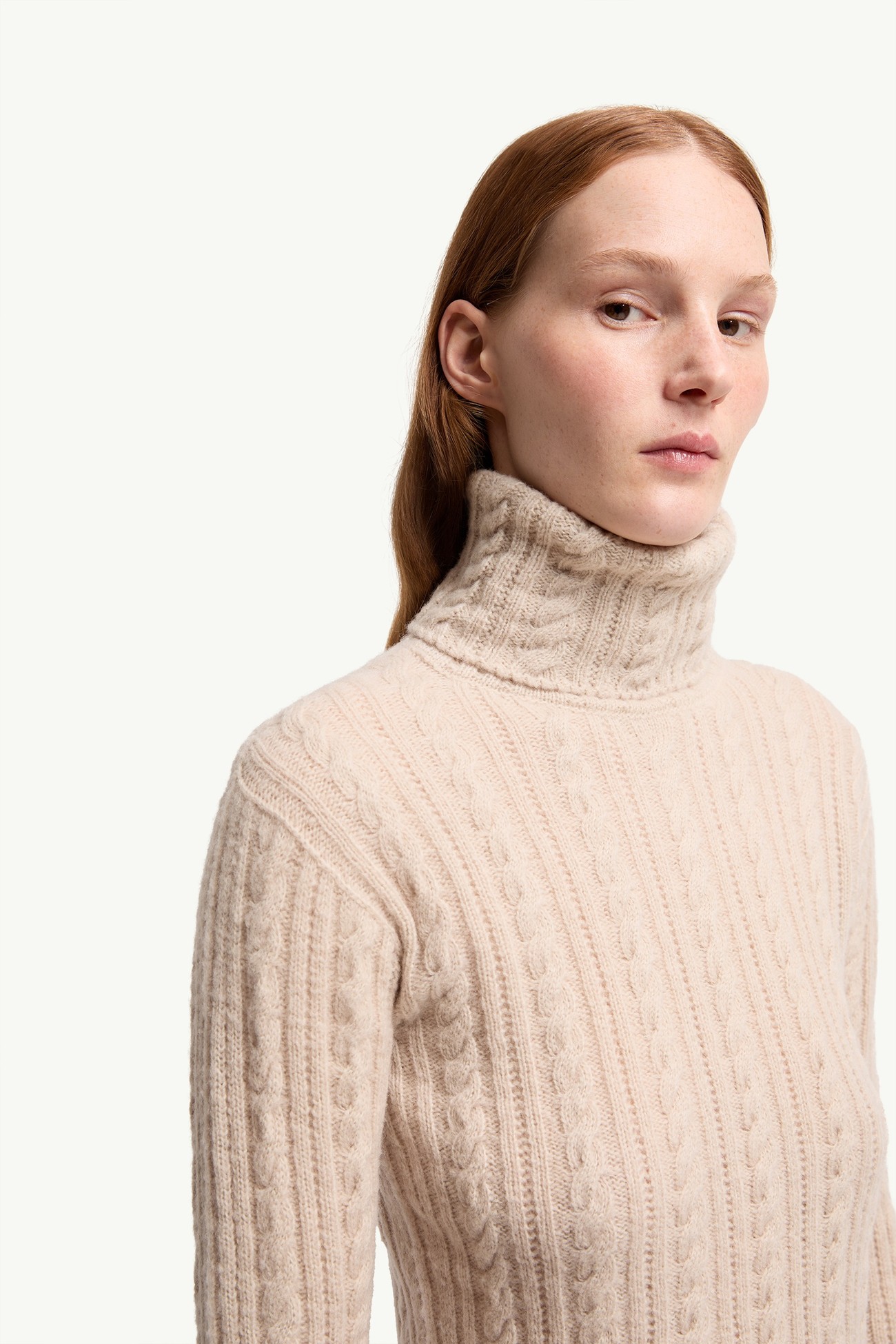 Cable Knit Wool Blend Polo Neck Women Light Beige Moncler 6