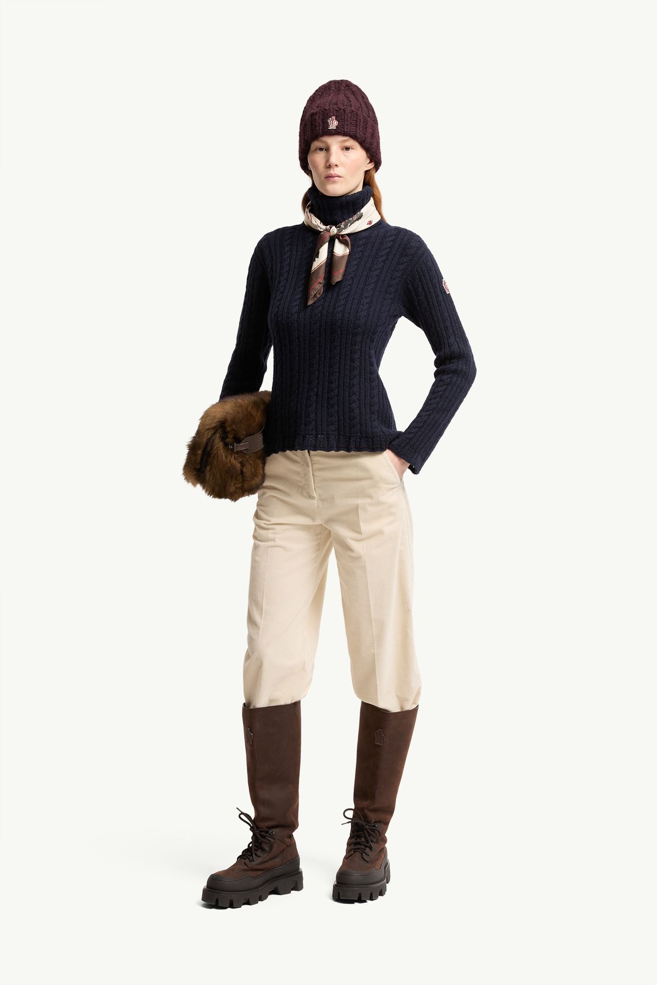 Cable Knit Wool Blend Polo Neck Women Dark Blue Moncler 0