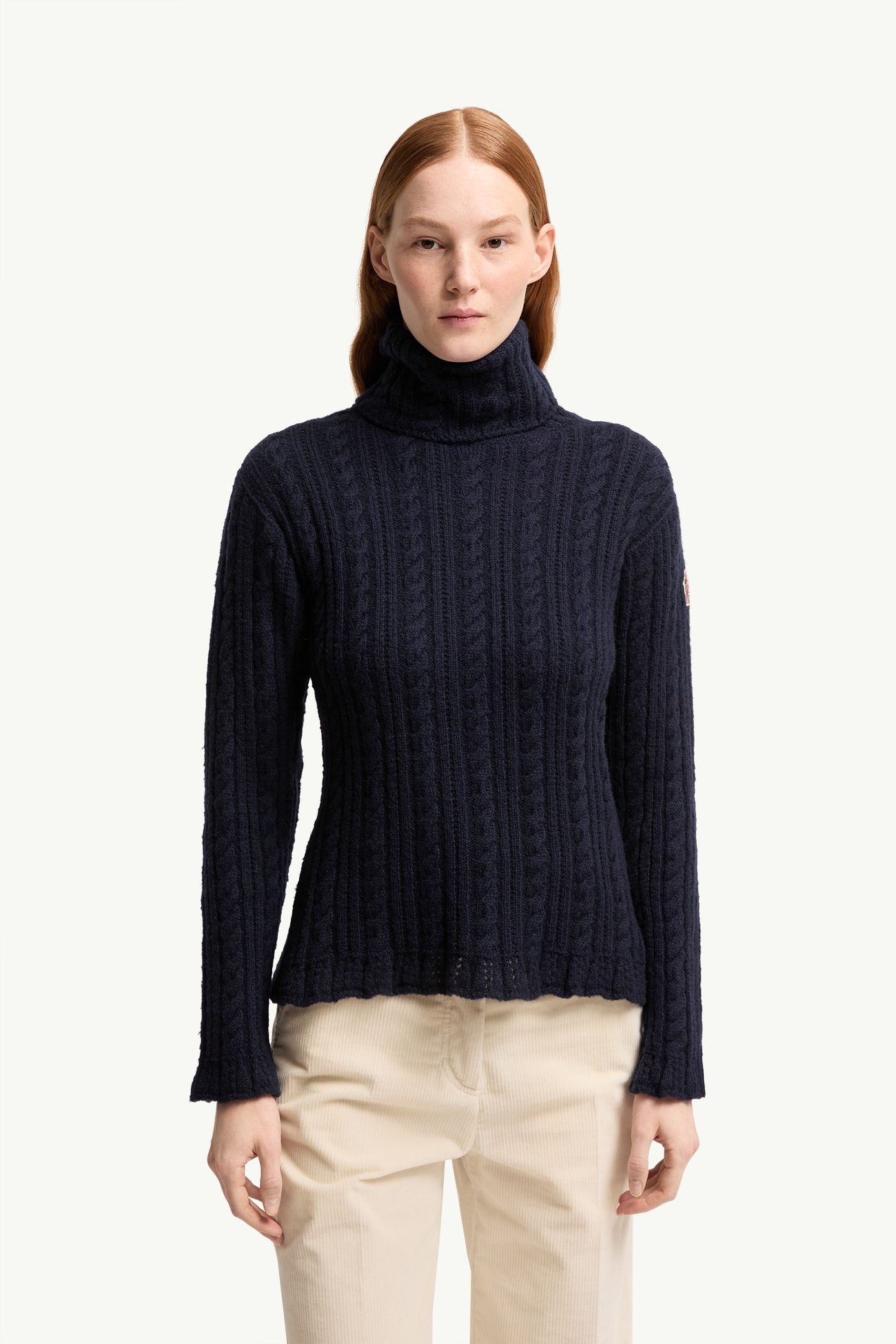 Pull à col roulé en laine mélangée à maille torsadée Femmes Bleu foncé Moncler 3