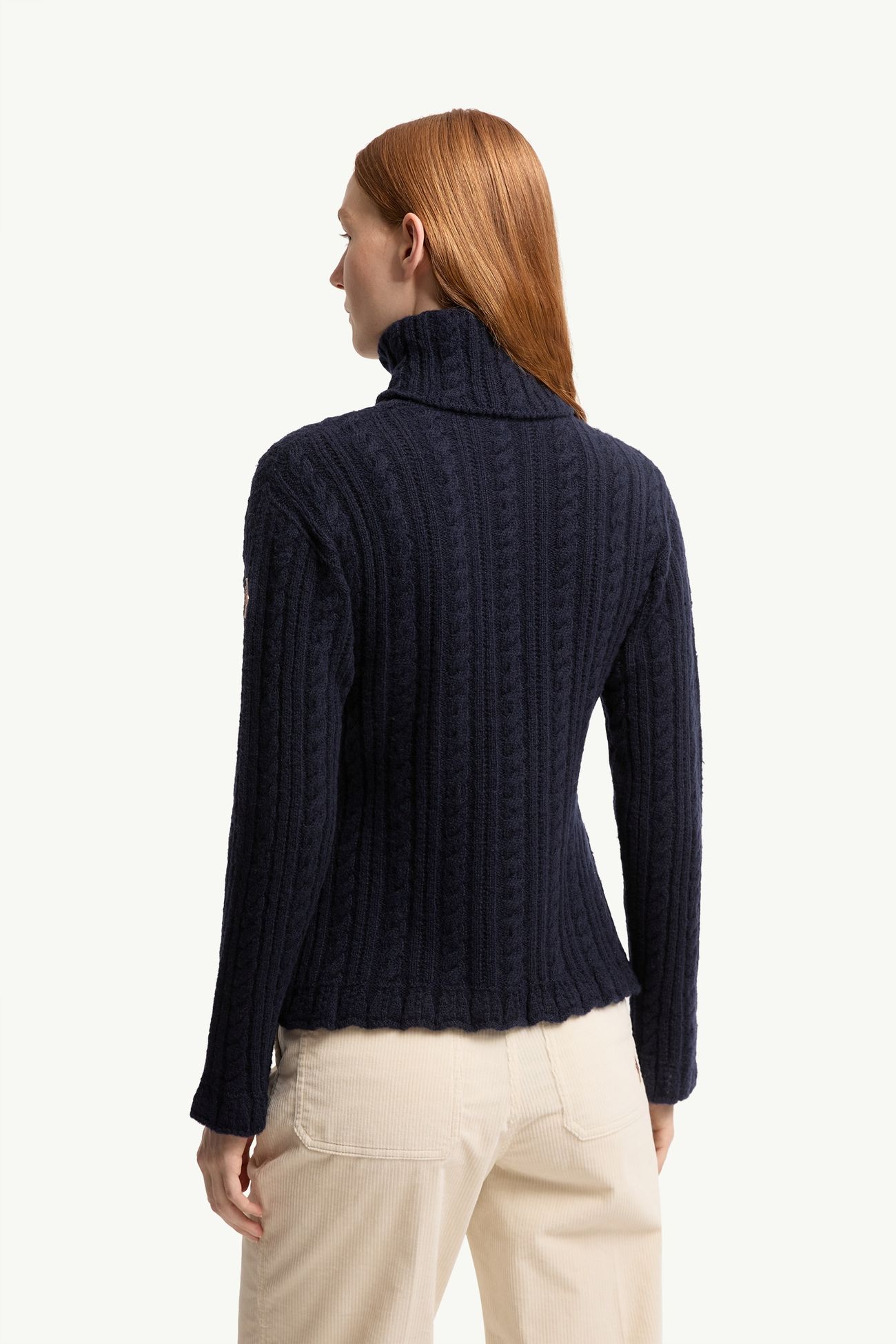 Rollkragenpullover aus Wollmischung mit Zopfmusterstrick Damen Dunkelblau Moncler 4