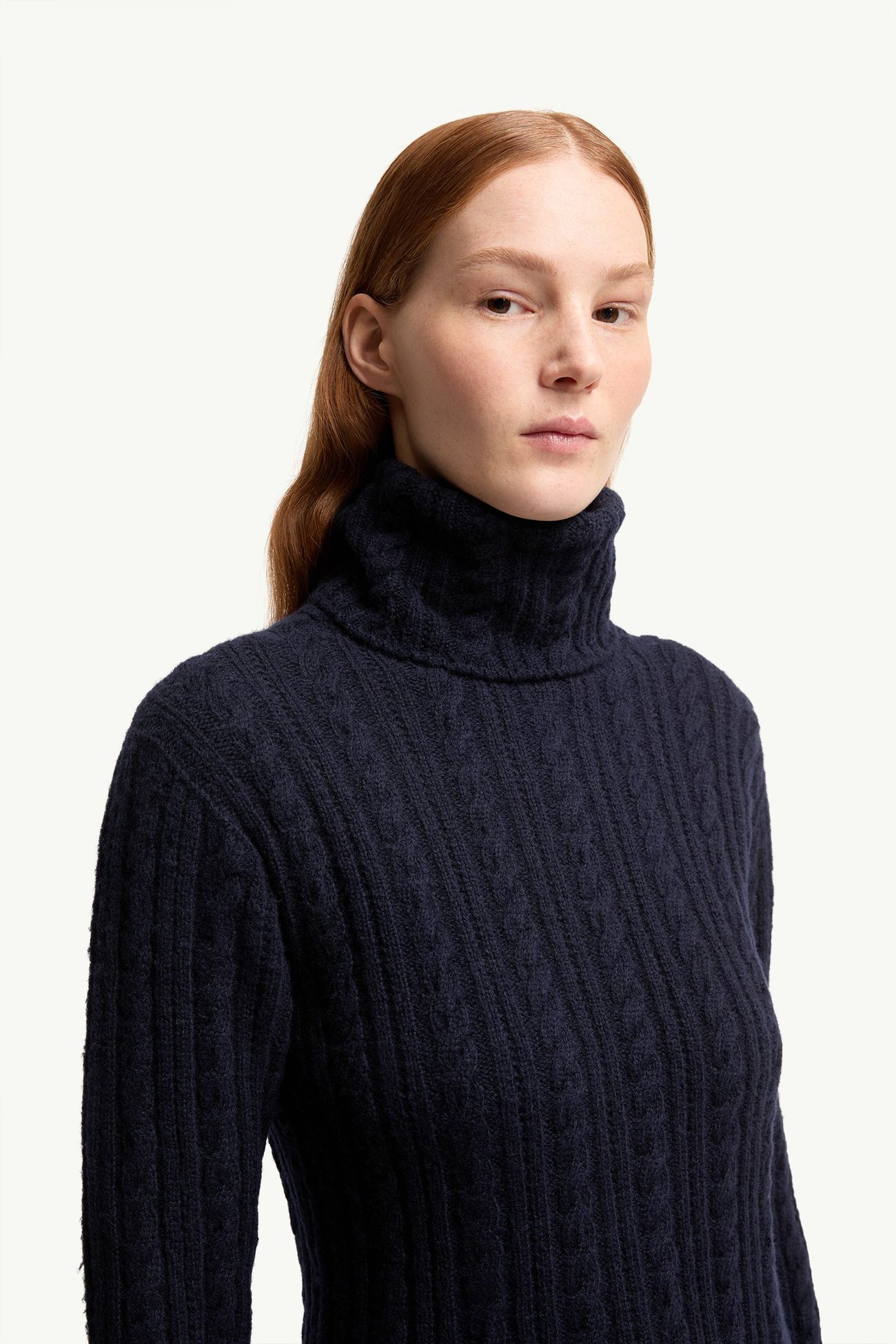 Cable Knit Wool Blend Polo Neck Women Dark Blue Moncler 5