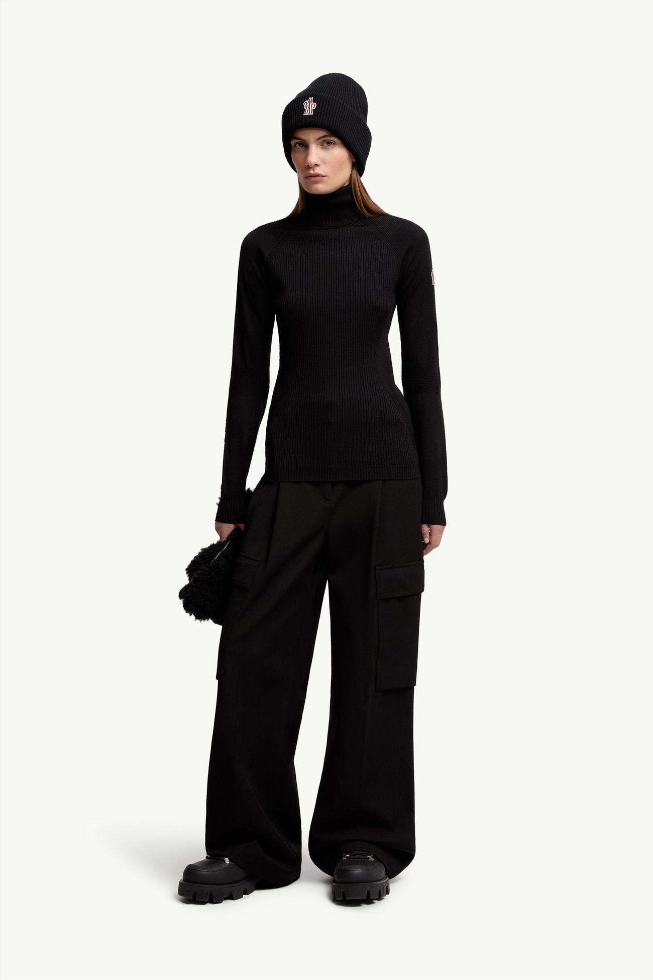 Pull à col roulé en laine mélangée Femmes Noir Moncler 0