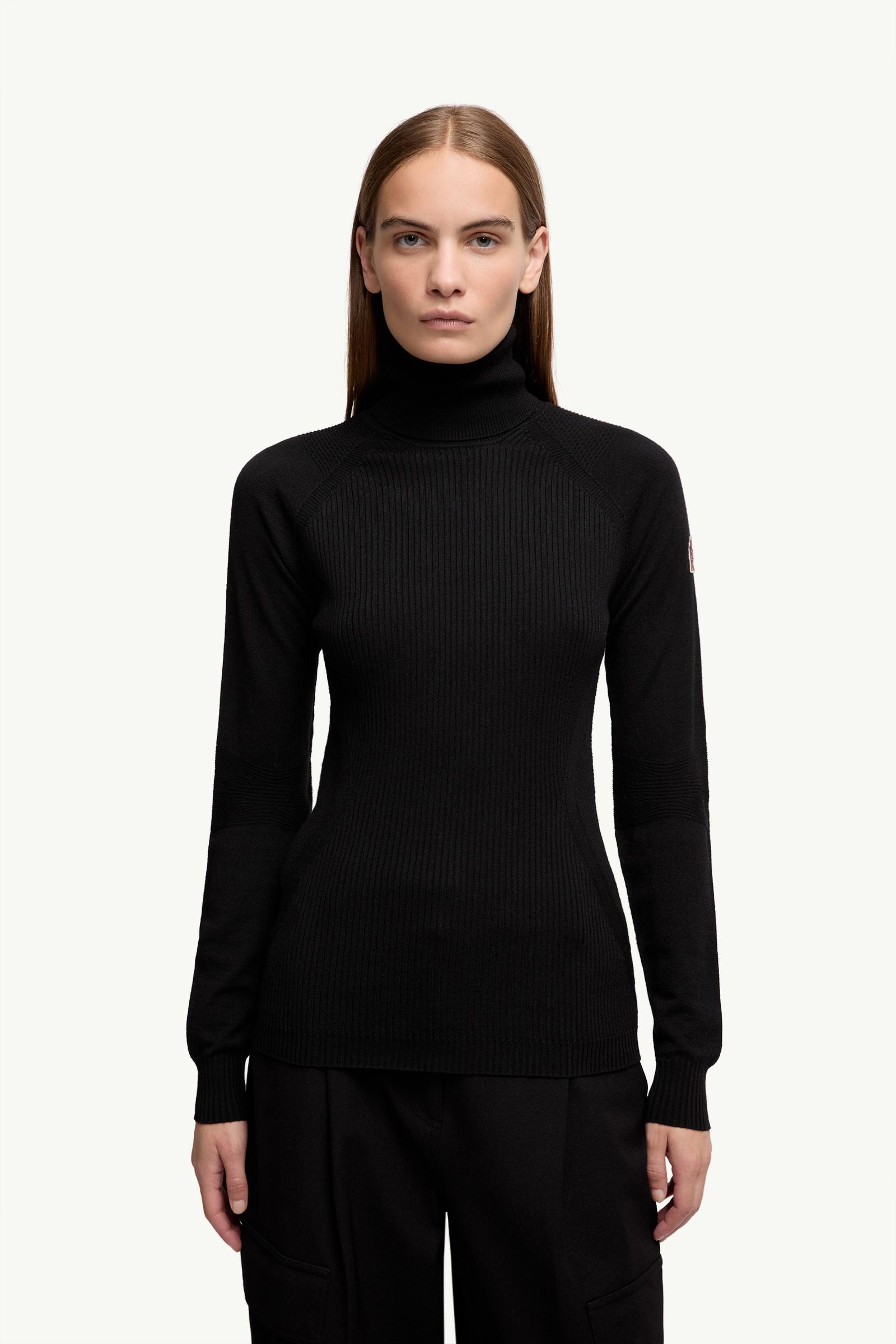 モンクレール ハイネックニット ブラック S Black Wool Blend Turtleneck Sweater - Mid-Layers for Women