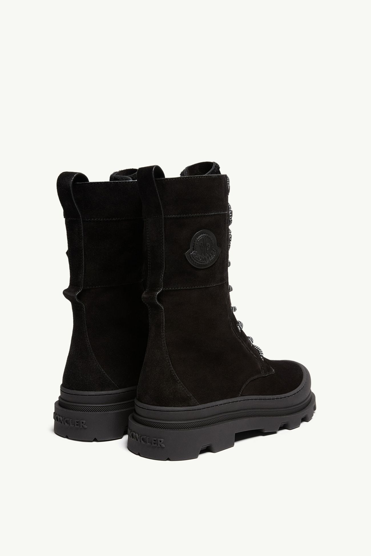 Vera High Suede & Shearling Lace-Up Boots Women Black Moncler 4