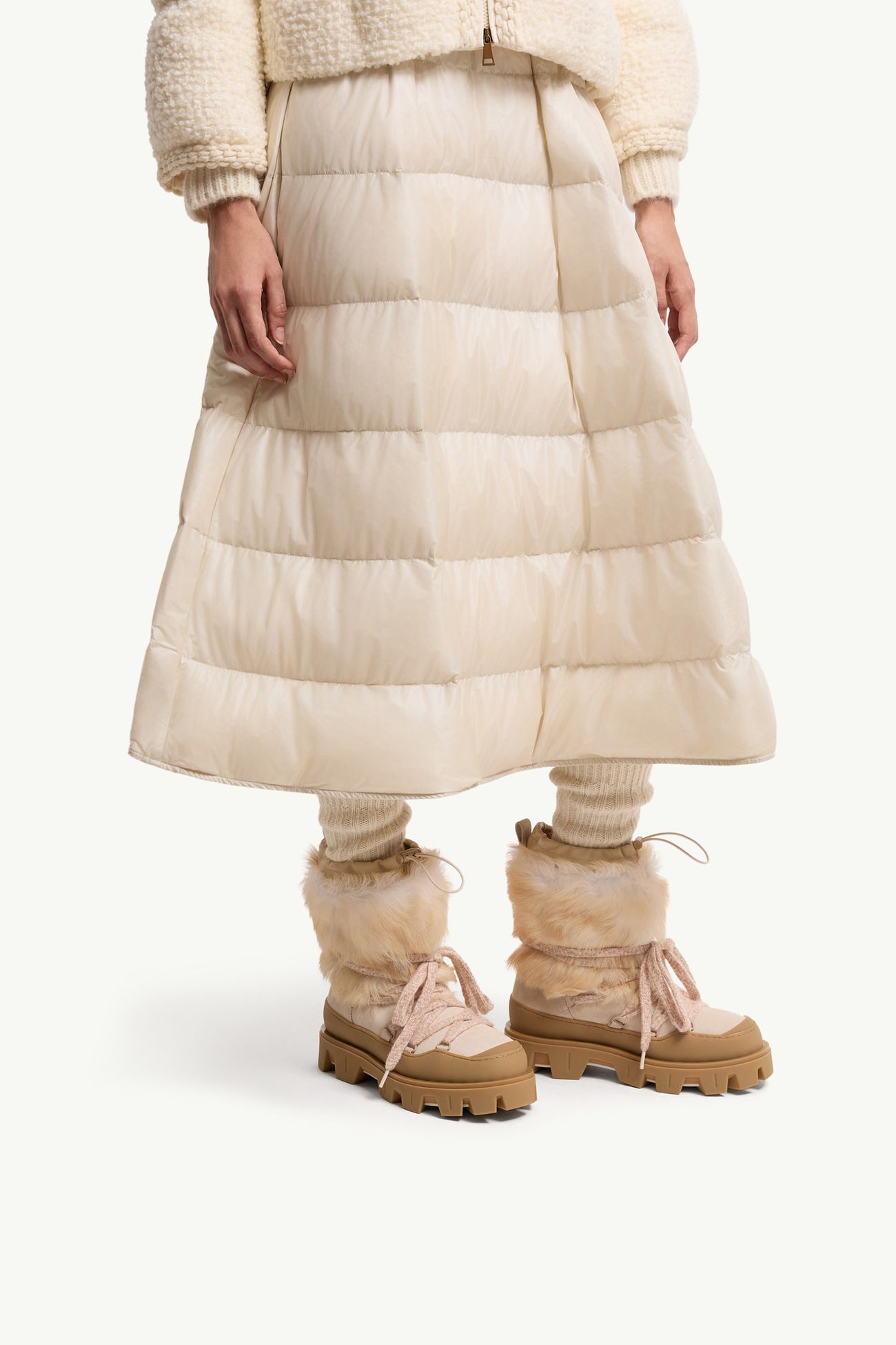 Peak Après Shearling & Suede Boots Women White Ivory Moncler 1