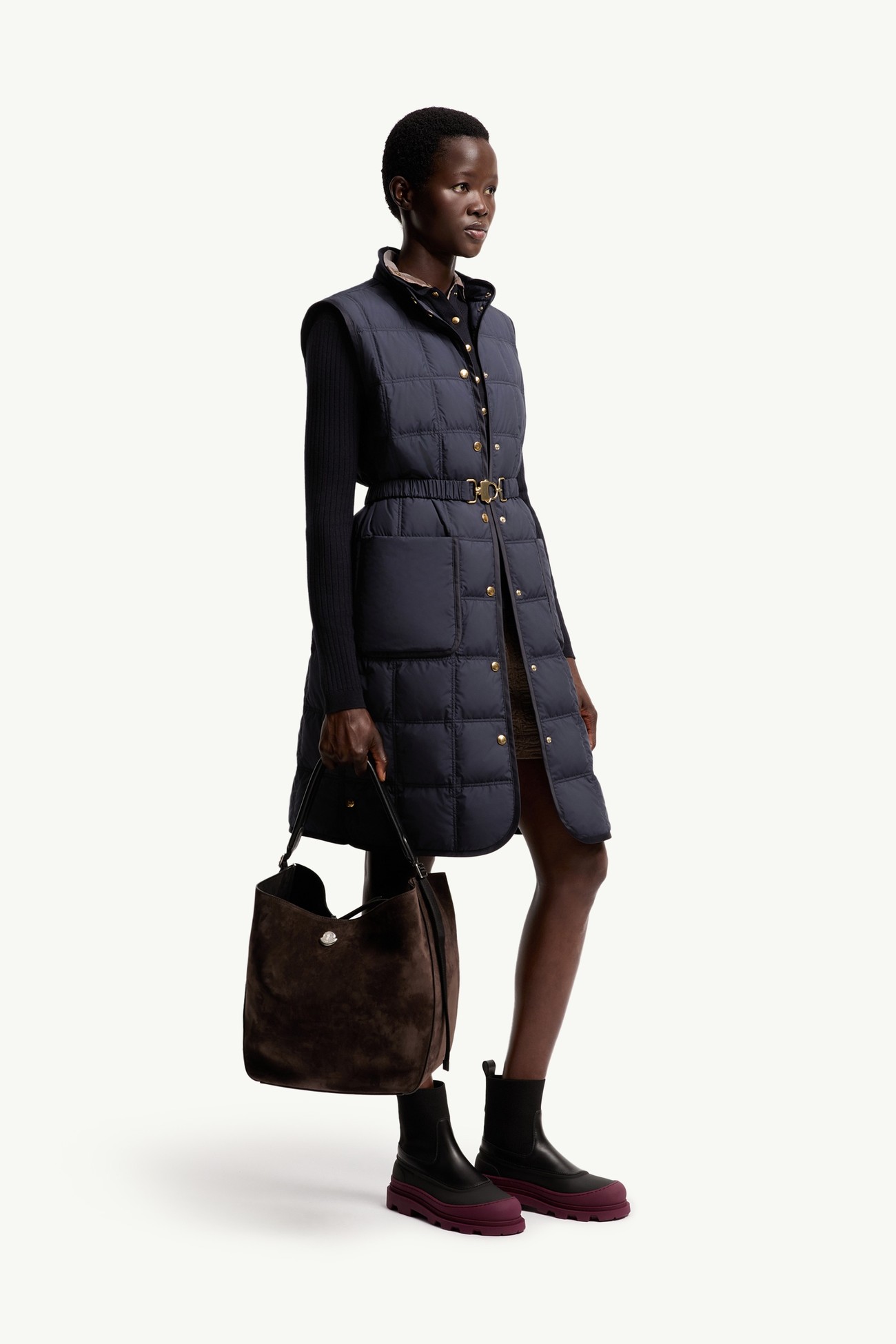 Borsa a spalla Carlo in pelle scamosciata Donna Marrone Scuro Moncler 1
