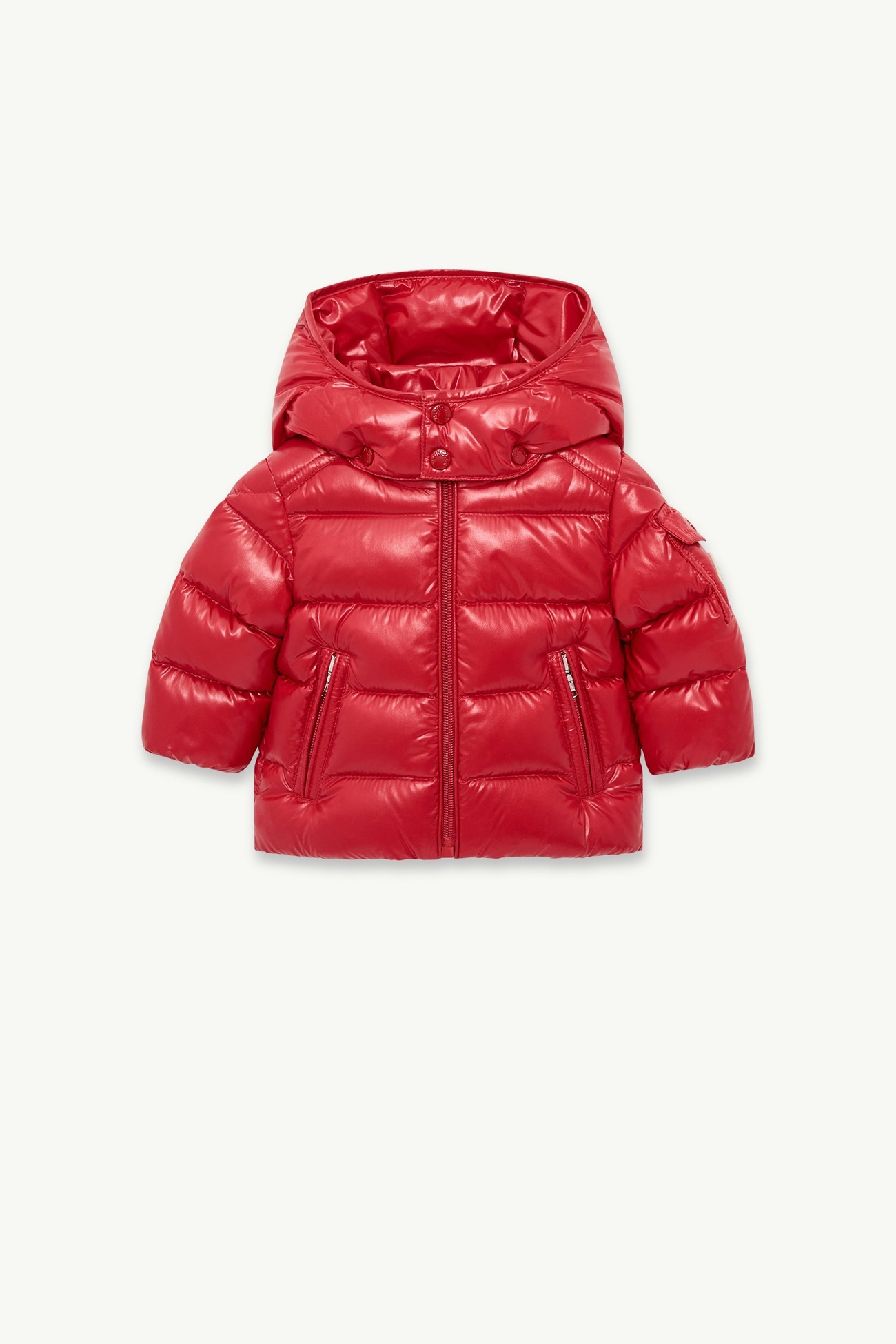Piumino corto Moncler Maya con cappuccio Bambino Rosso Brillante Moncler 0