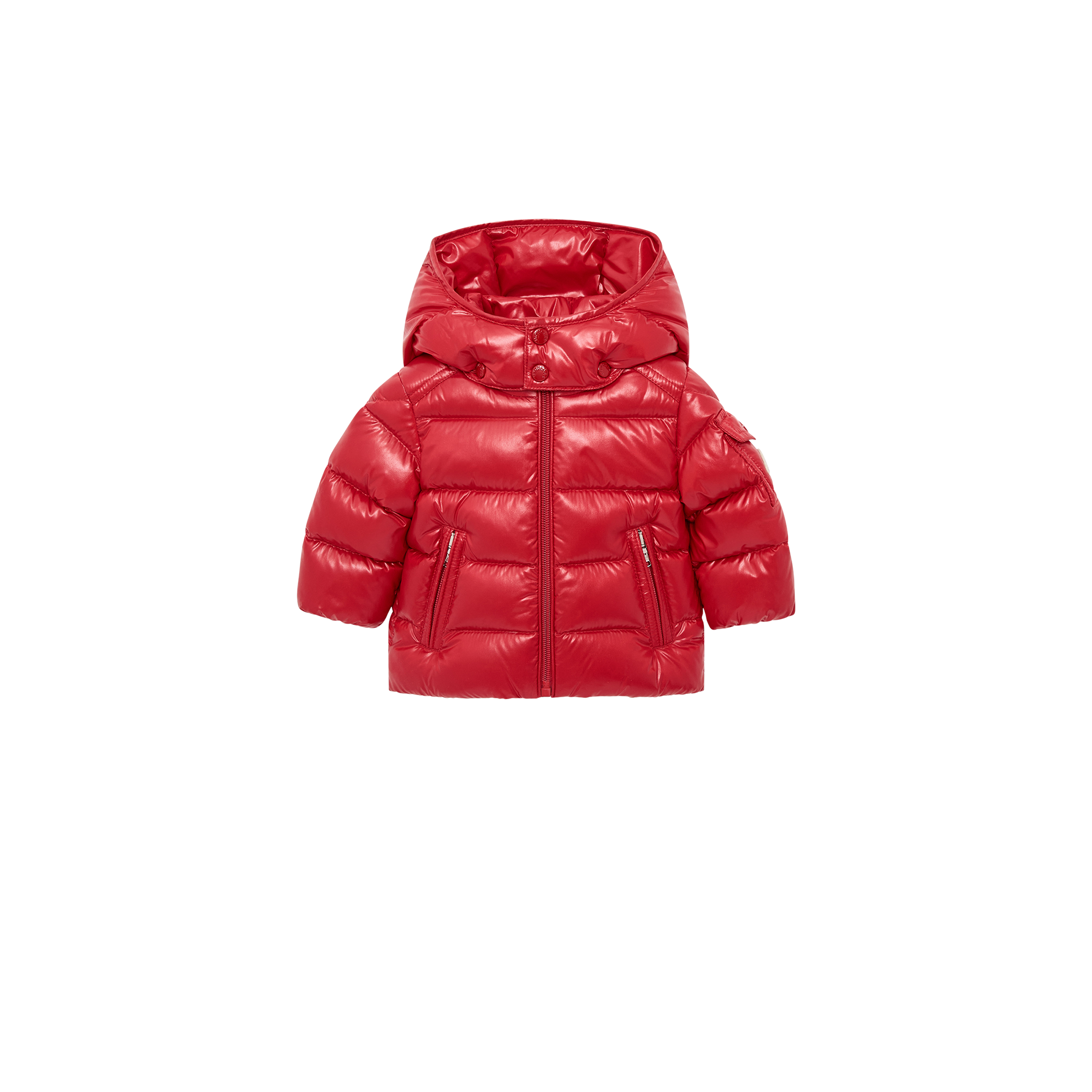 Moncler  Maya Hooded Short Down Jacket for Boys in Red, Size: 3Y