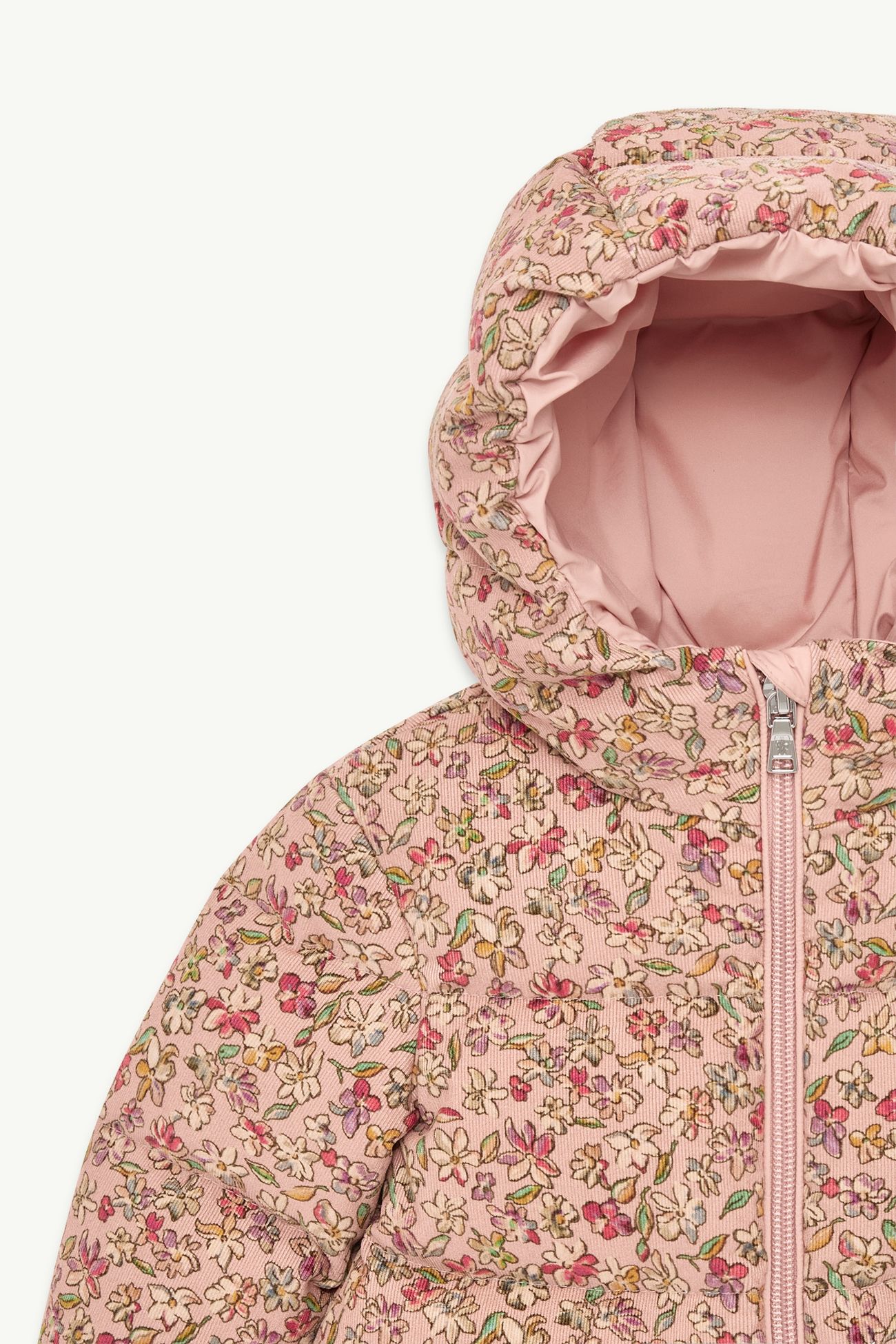 Doudoune à capuche en velours côtelé Francesca Fille Rose Moncler 1