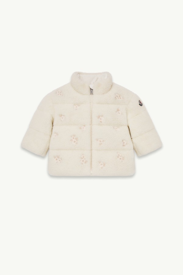 Chaqueta acolchada efecto peluche con bordado Chiara Niña Blanco Marfil Moncler 0