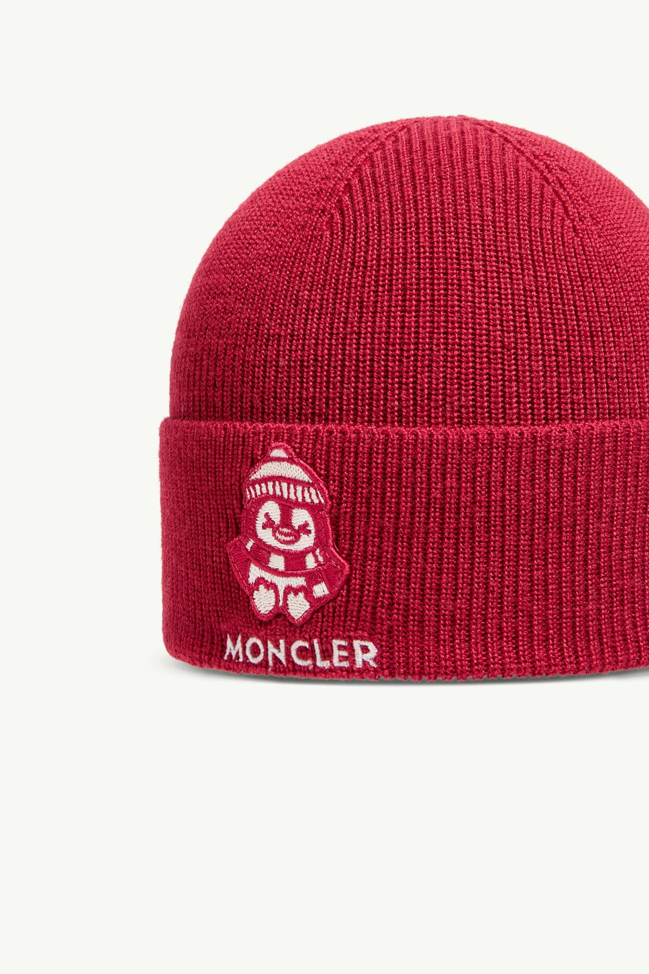 Logo Wool Beanie Boy Red Moncler 1