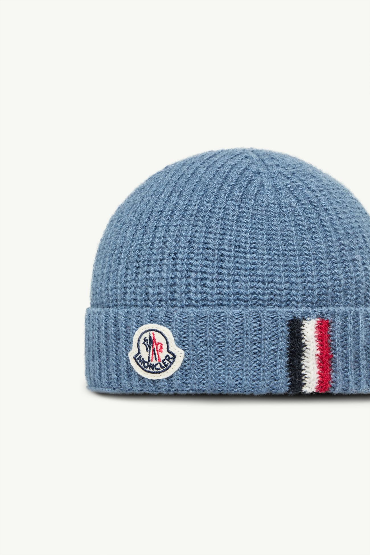 Tricolor-Trimmed Wool Beanie Boy Cobalt Blue Moncler 1