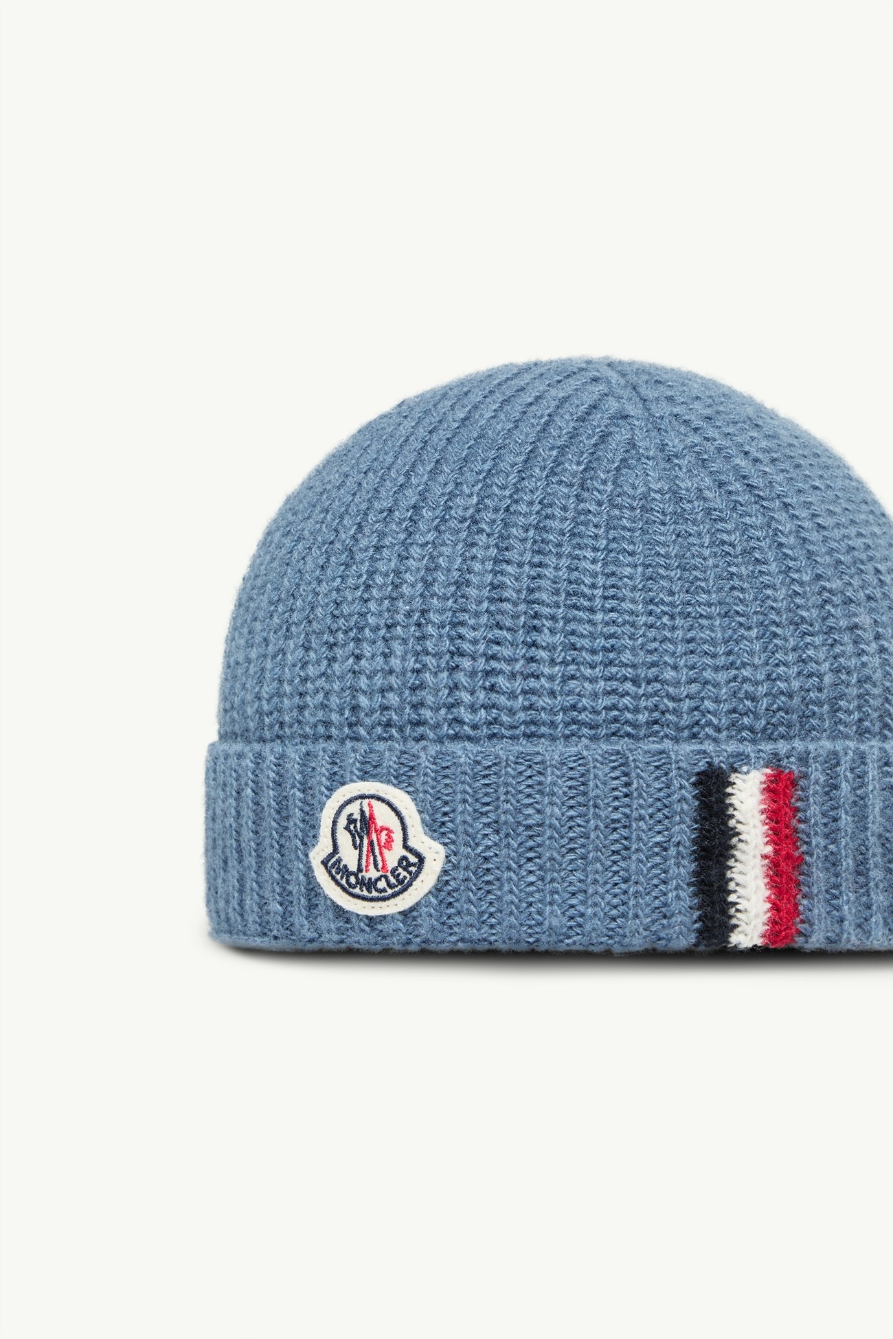 Tricolour-Trimmed Wool Beanie Boy Cobalt Blue Moncler 1