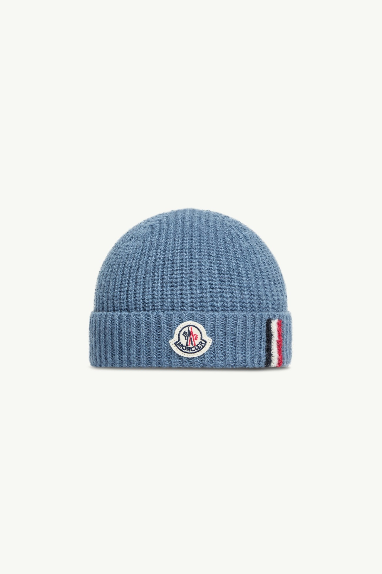 Berretto in lana con bordi tricolore Bambino Blu Cobalto Moncler 0
