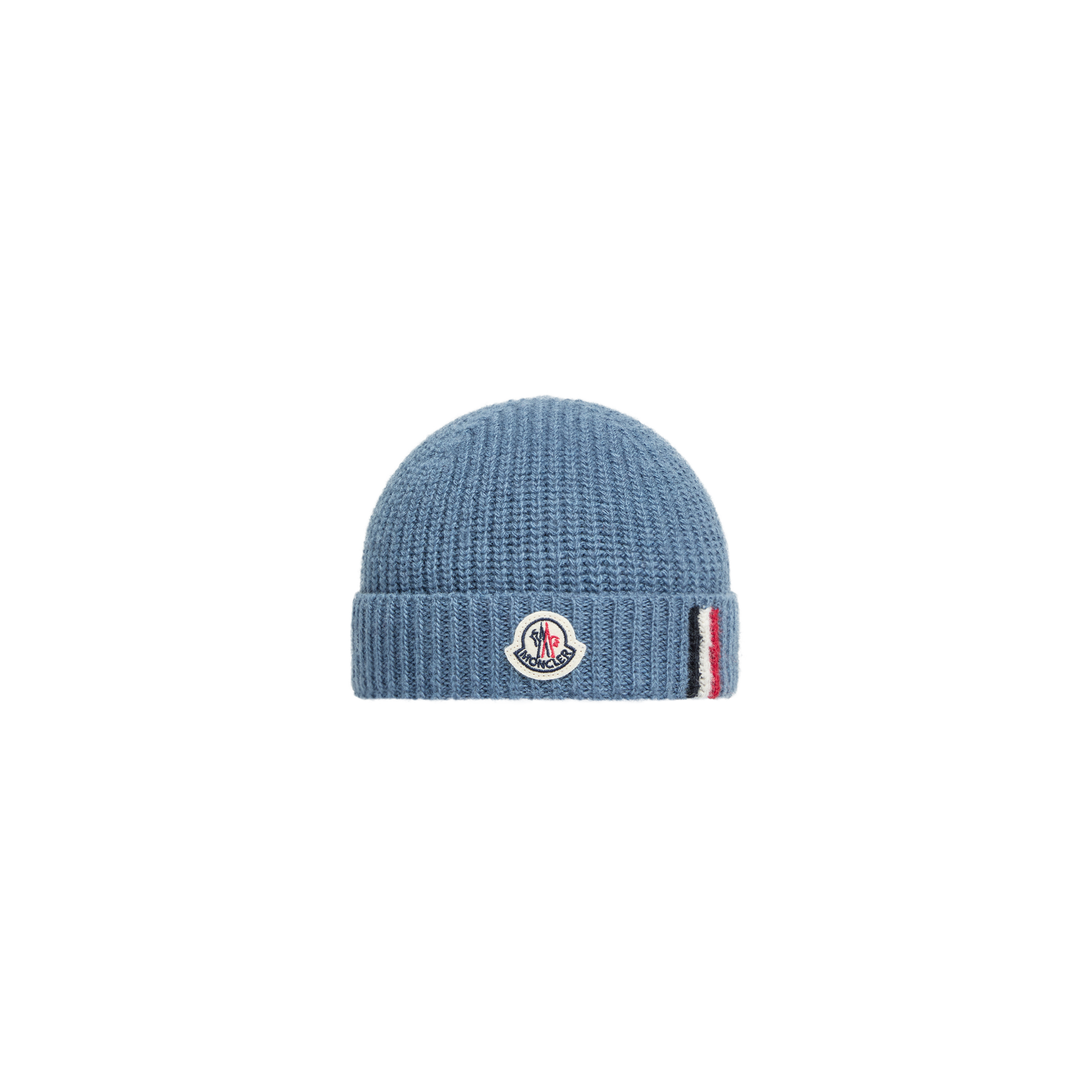 Moncler  Tricolour-Trimmed Wool Beanie for Boys in Blue, Size: Xs