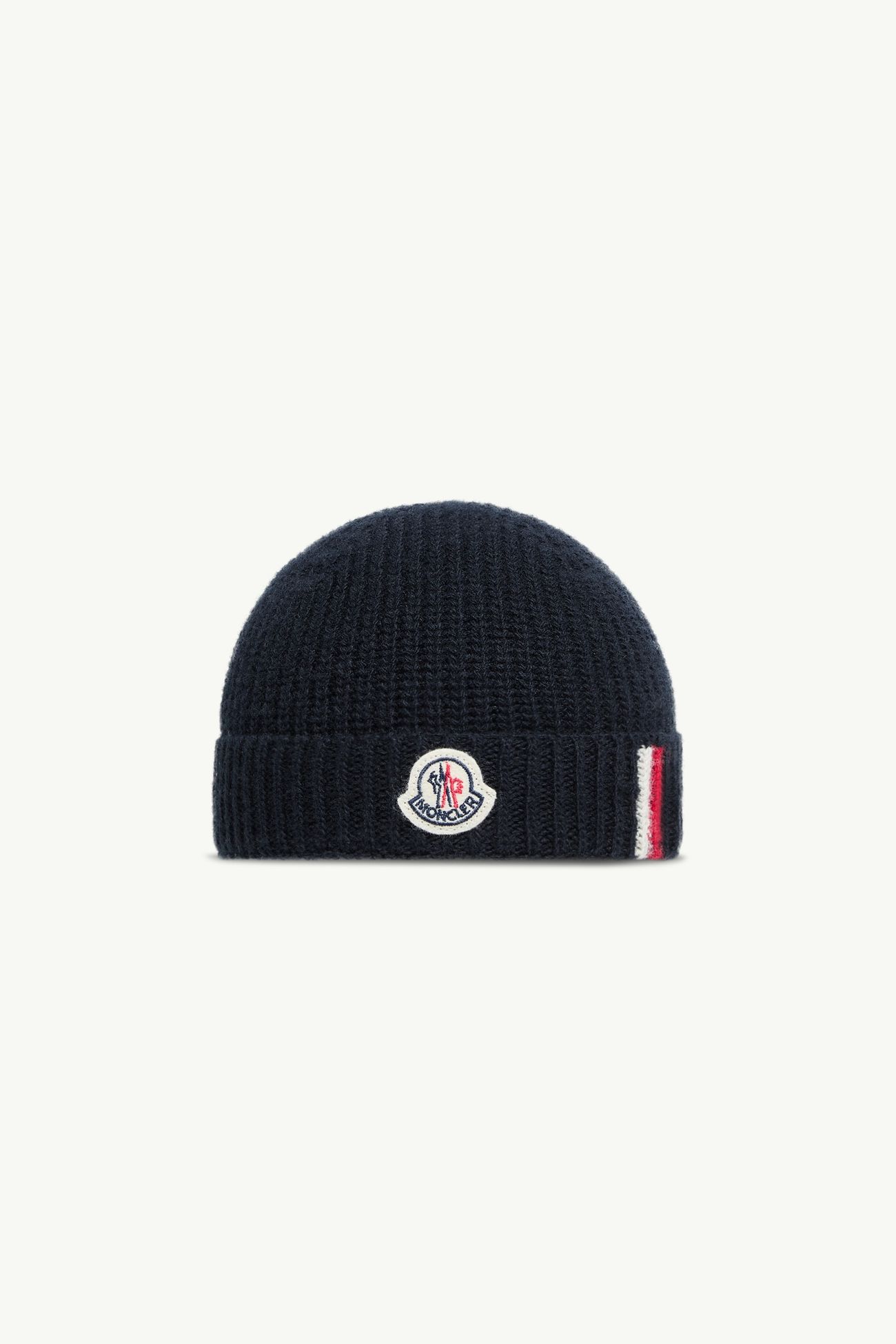 Bonnet en laine à bordure tricolore Garçon Bleu marine Moncler 0