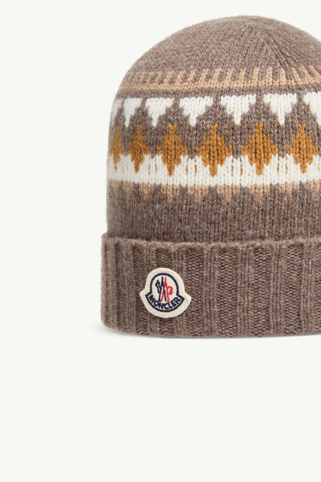 Jacquard Wool & Cashmere Blend Beanie Boy Brown Moncler 1