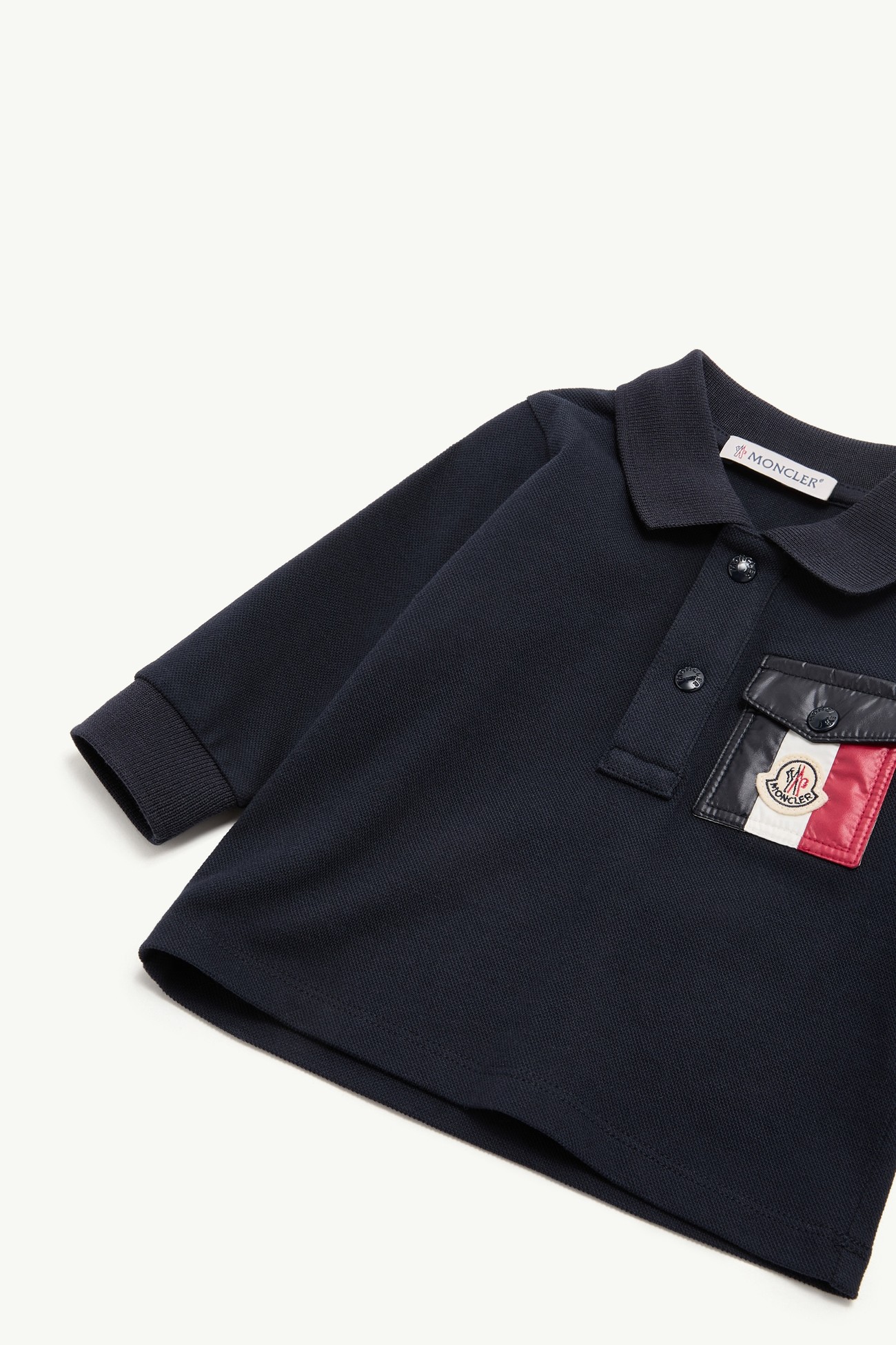 Tricolour Long Sleeve Cotton Piquet Polo Shirt Boy Dark Blue Moncler 1