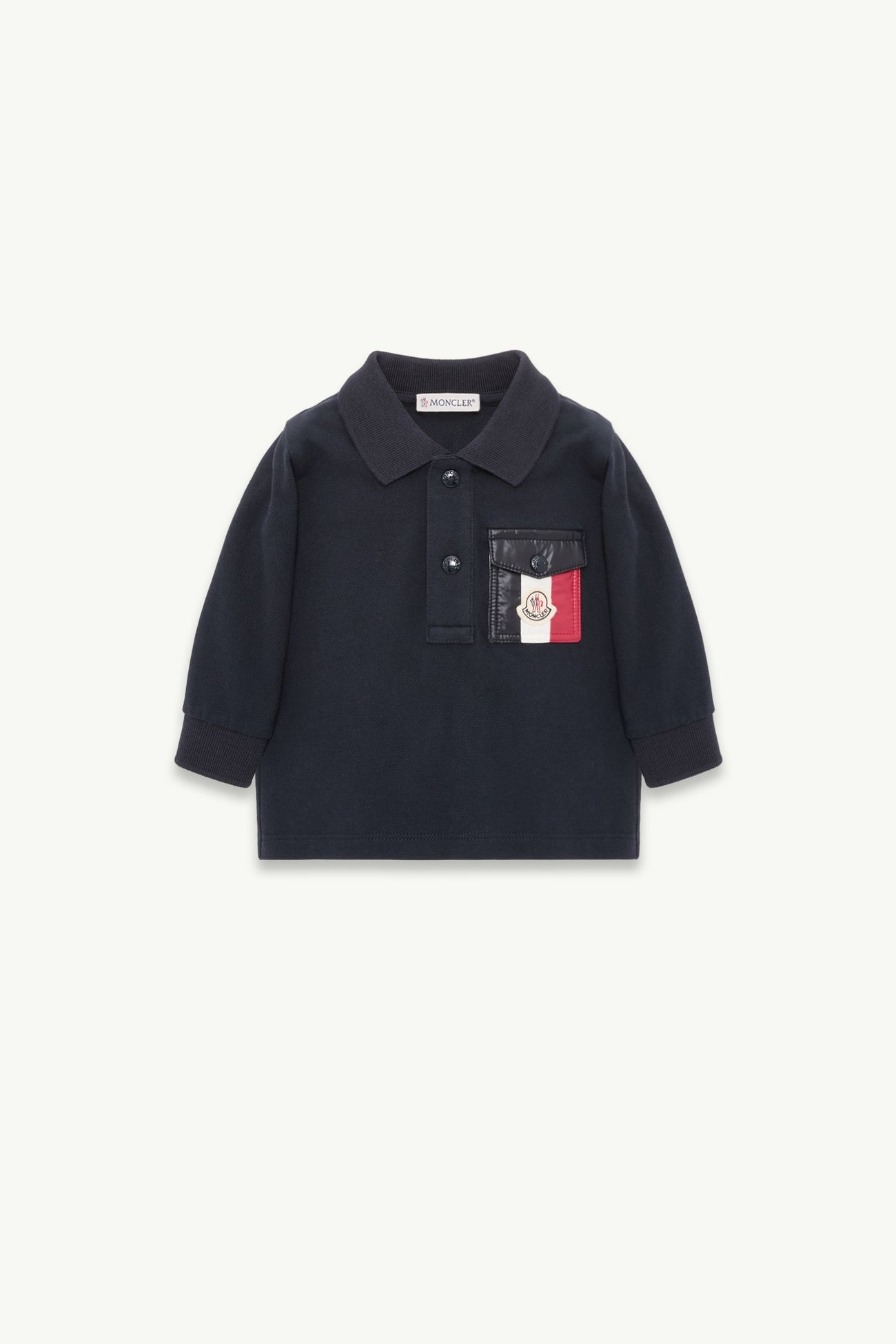 Polo de manga larga tricolor de piqué de algodón Niño Azul oscuro Moncler 0