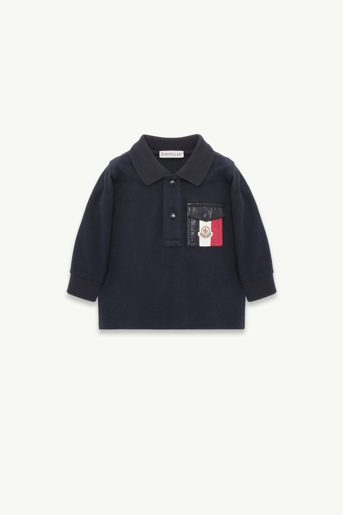 Tricolour Long Sleeve Cotton Piquet Polo Shirt Boy Dark Blue Moncler 0