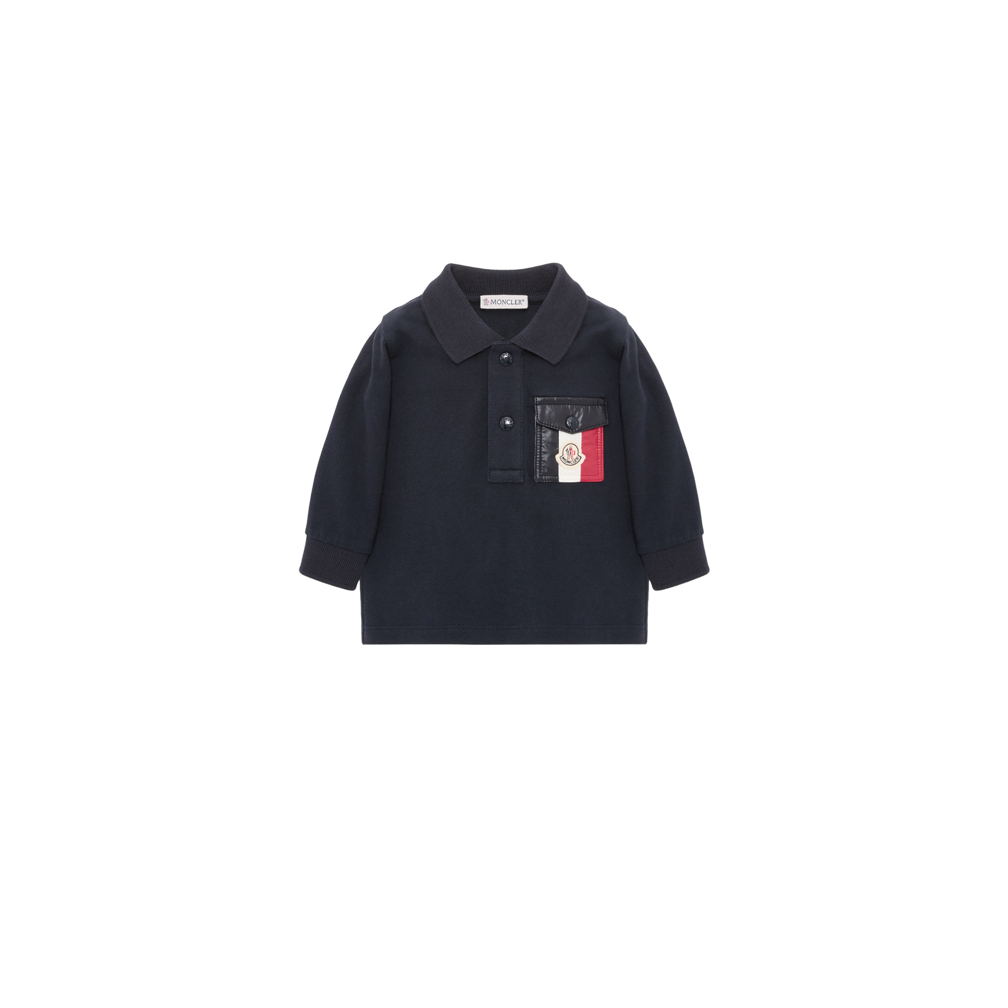 Moncler Kids' Tricolour Long Sleeve Cotton Piquet Polo Shirt, Boys, Blue, Size: 12/18m