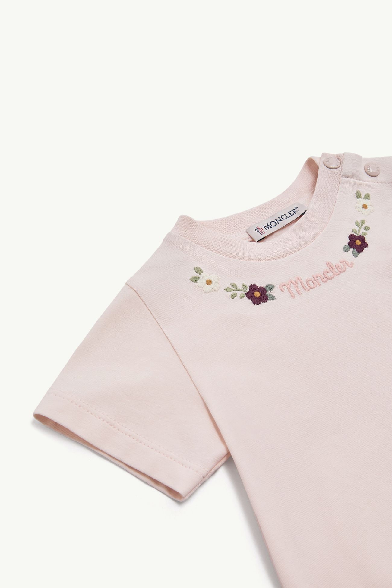 Embroidered Logo Cotton Jersey T-Shirt Girl Light Pink Moncler 1