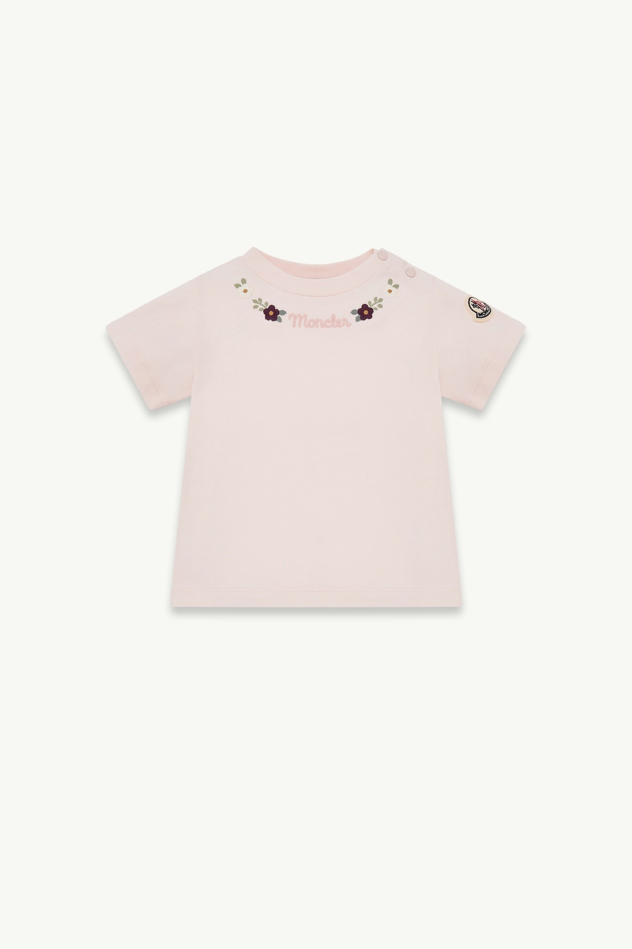 Embroidered Logo Cotton Jersey T-Shirt Girl Light Pink Moncler 0