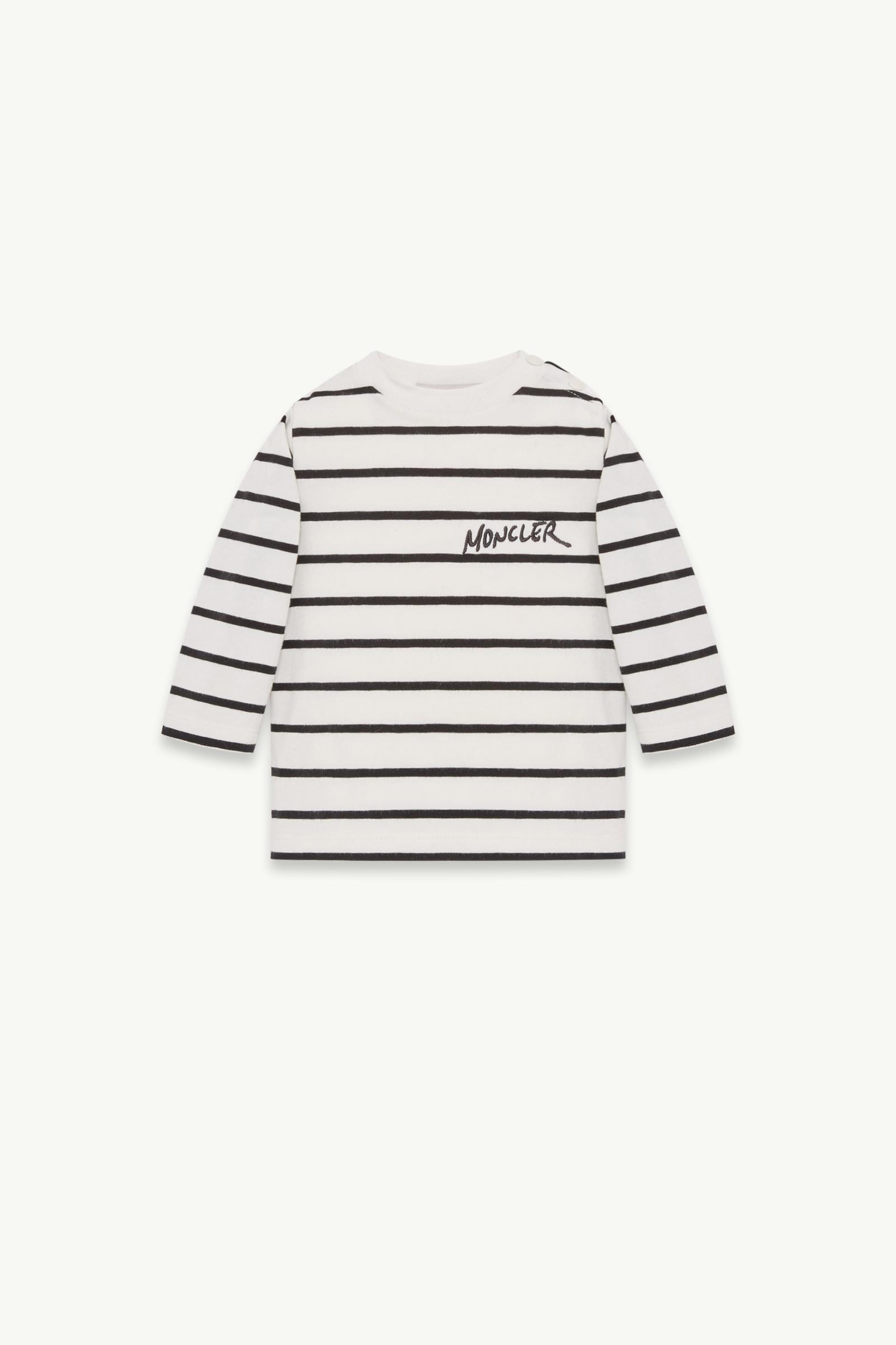 Striped Long Sleeve Cotton Blend T-Shirt Boy White & Black Moncler, 1 of 0