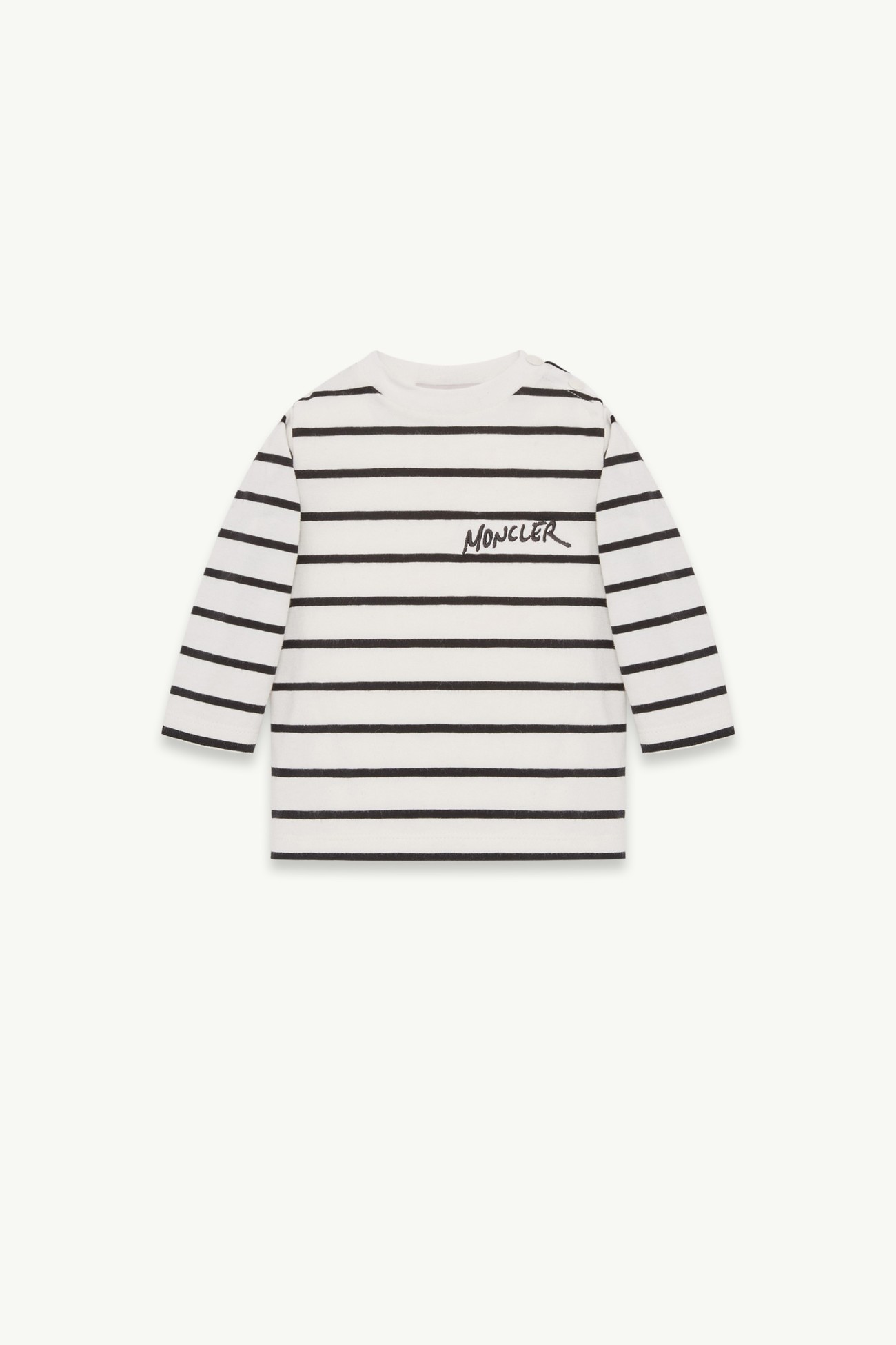 Striped Long Sleeve Cotton Blend T-Shirt Boy White & Black Moncler 0