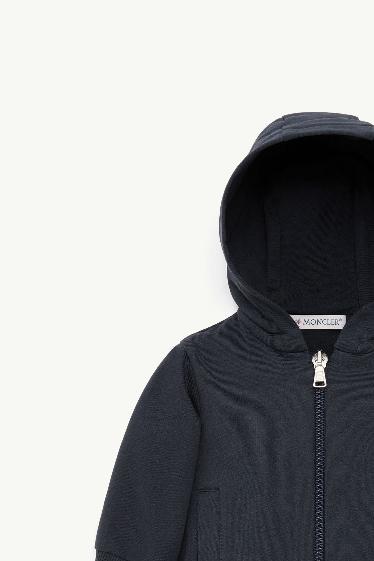 彈性棉質混紡抓毛拉鏈連帽衫 男童 深藍色 Moncler 1