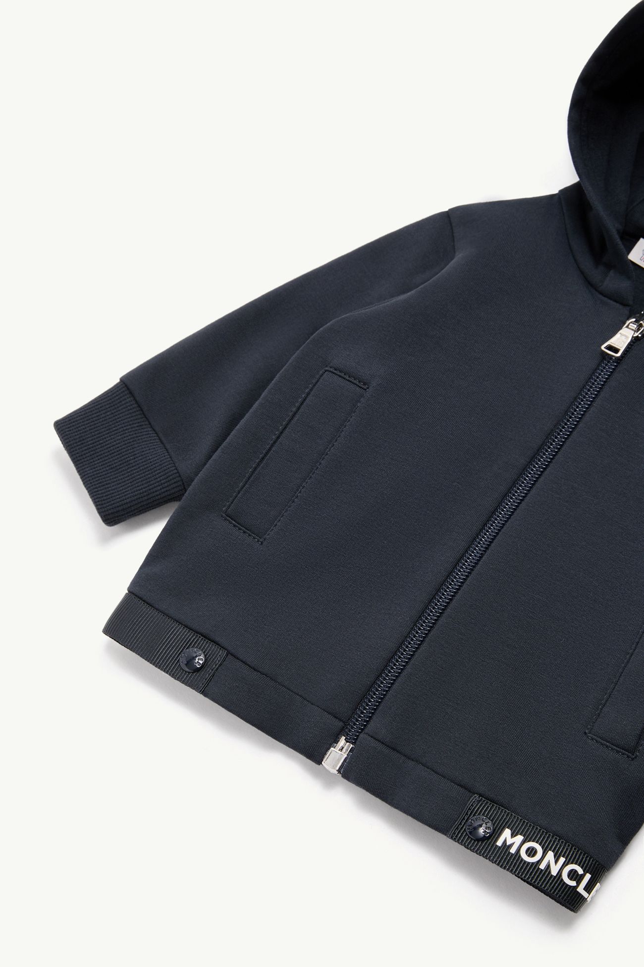 彈性棉質混紡抓毛拉鏈連帽衫 男童 深藍色 Moncler 3