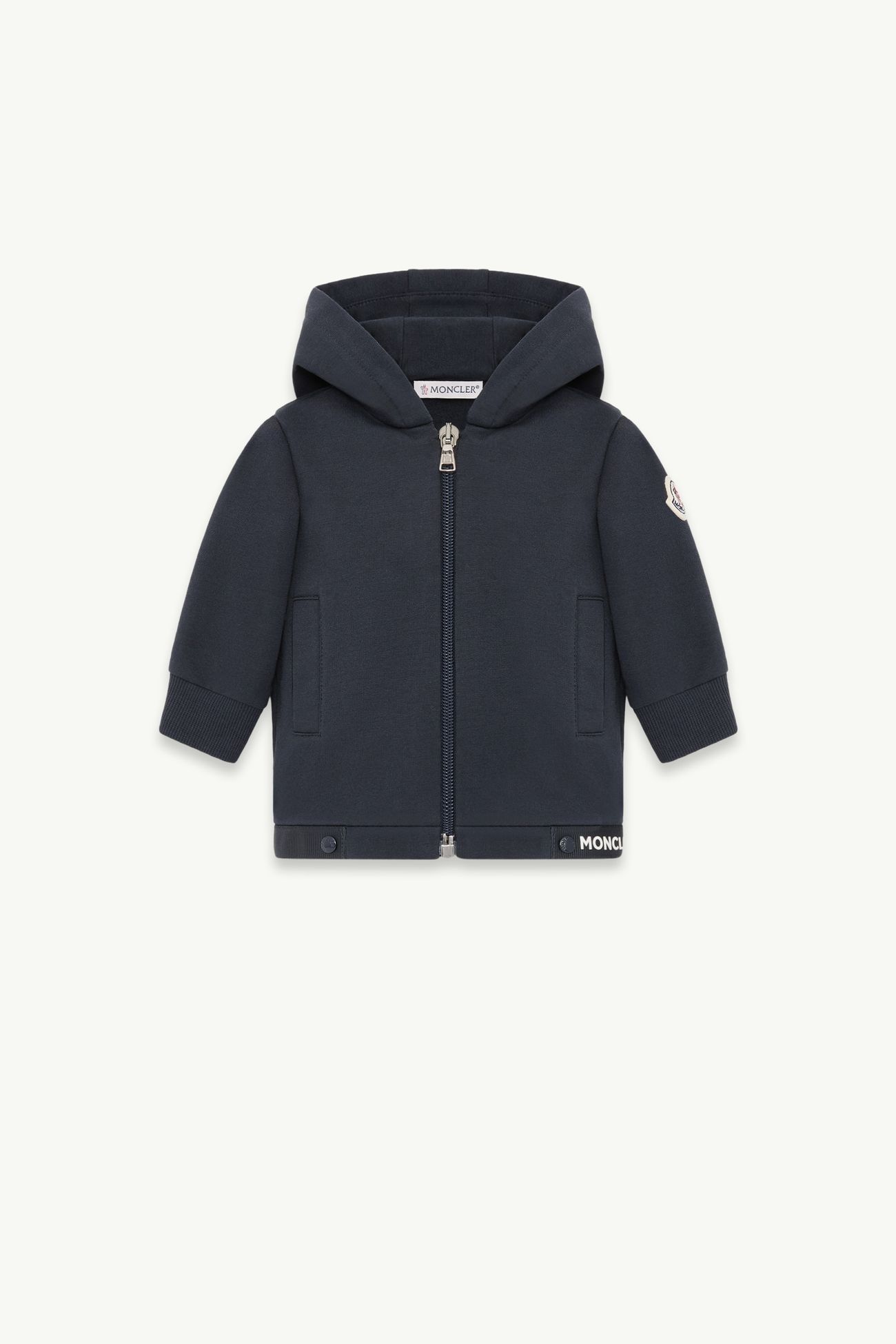 Stretch Cotton Blend Fleece Zip-Up Hoodie Boy Dark Blue Moncler 0