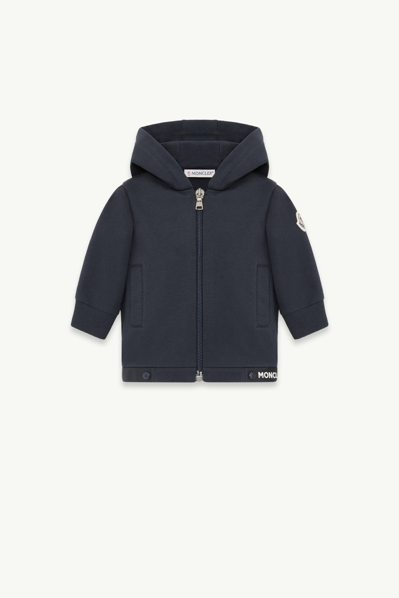 Stretch Cotton Blend Fleece Zip-Up Hoodie Boy Dark Blue Moncler 0
