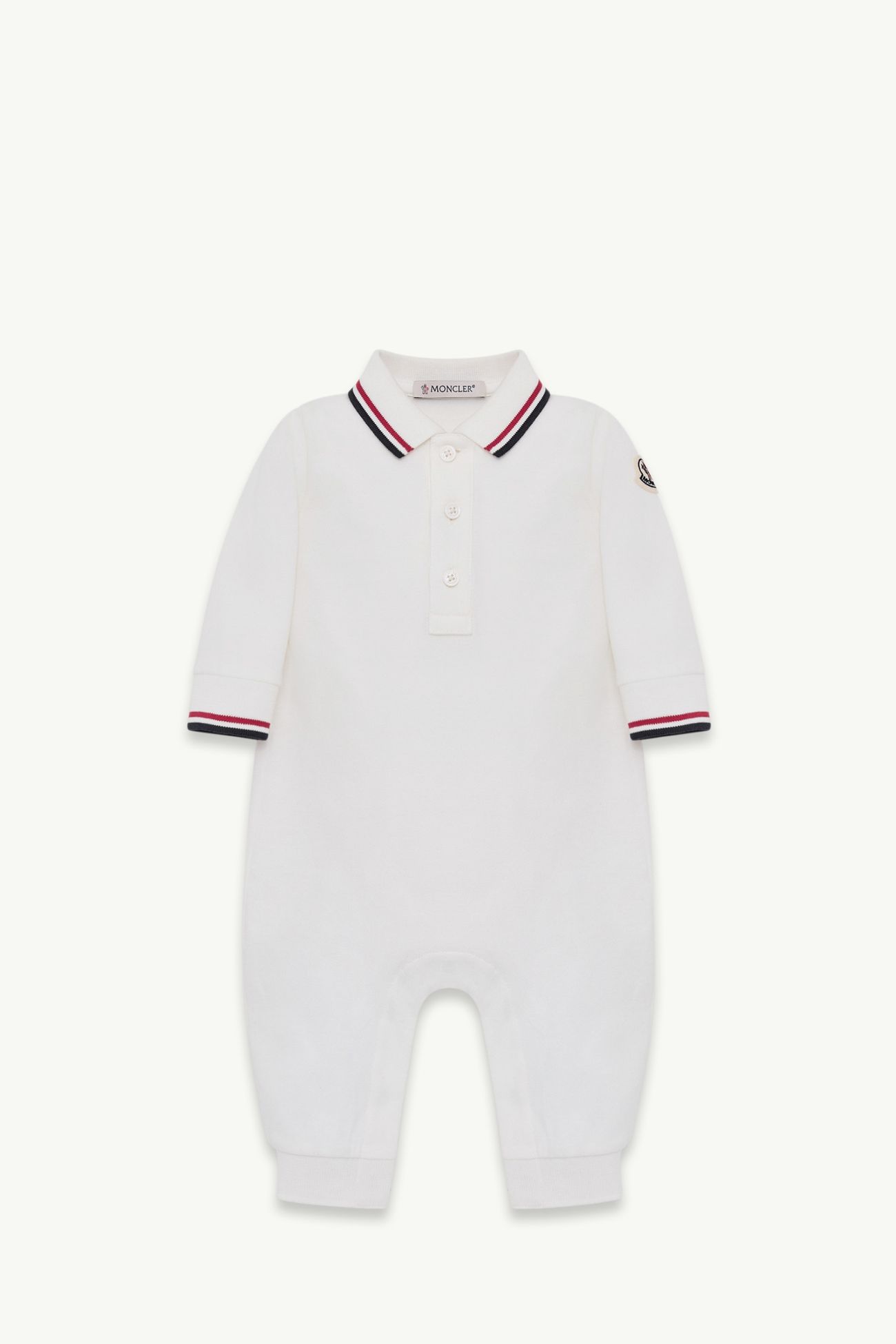 Dreifarbig abgesetzter Babystrampler aus Baumwollpiqué Jungen Weiß Moncler 0