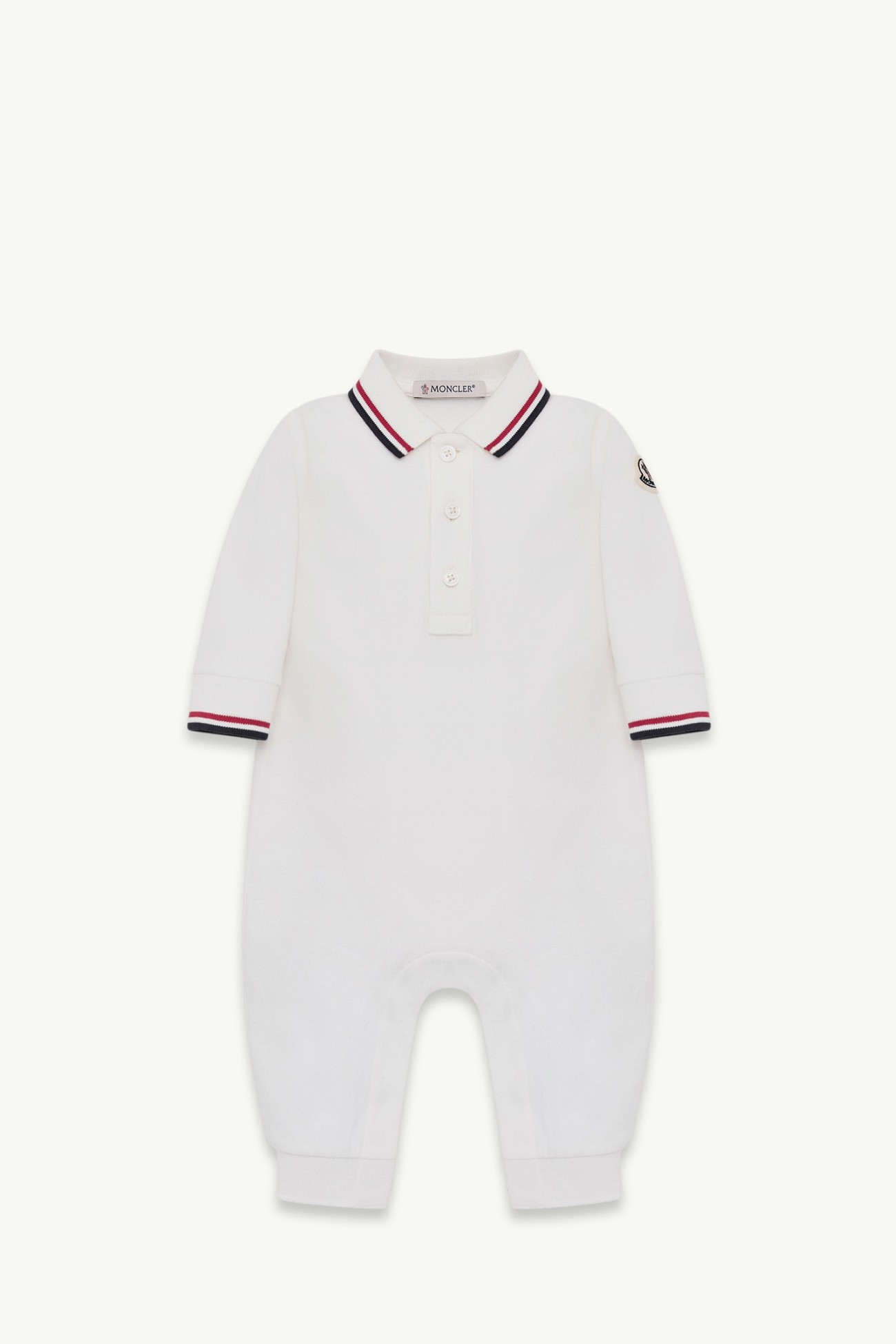 Tricolour-Trimmed Cotton Piquet Baby Grow Boy White Moncler 0