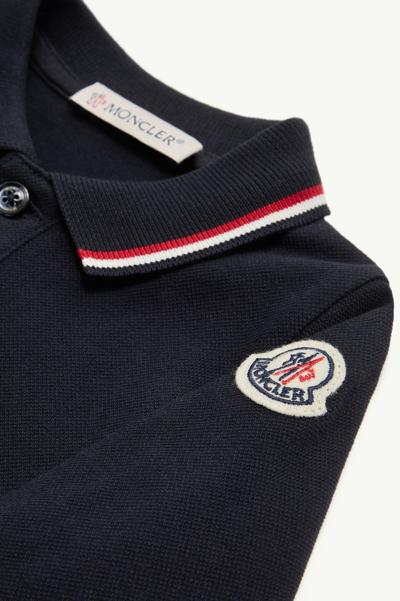Tricolour-Trimmed Cotton Piquet Baby Grow Boy Navy Blue Moncler 1