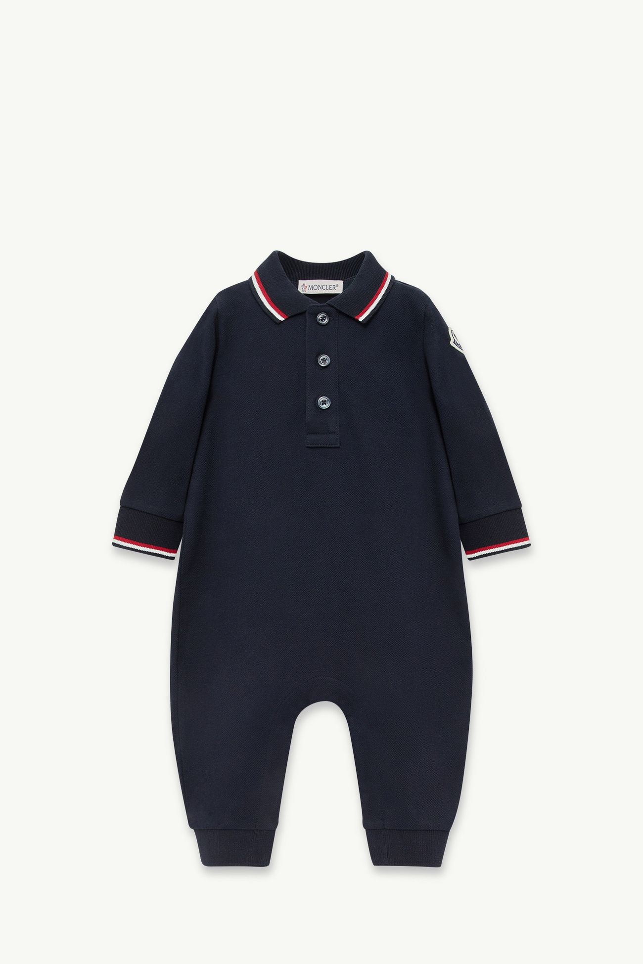 Barboteuse en piqué de coton à bords tricolores Garçon Bleu marine Moncler 0