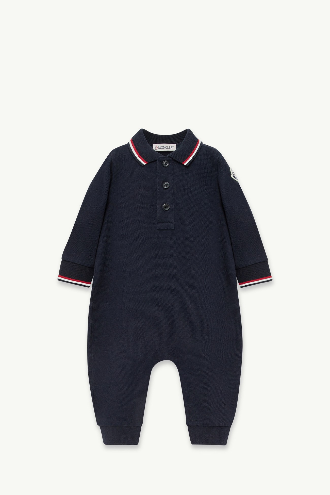 Tricolour-Trimmed Cotton Piquet Baby Grow Boy Navy Blue Moncler 0