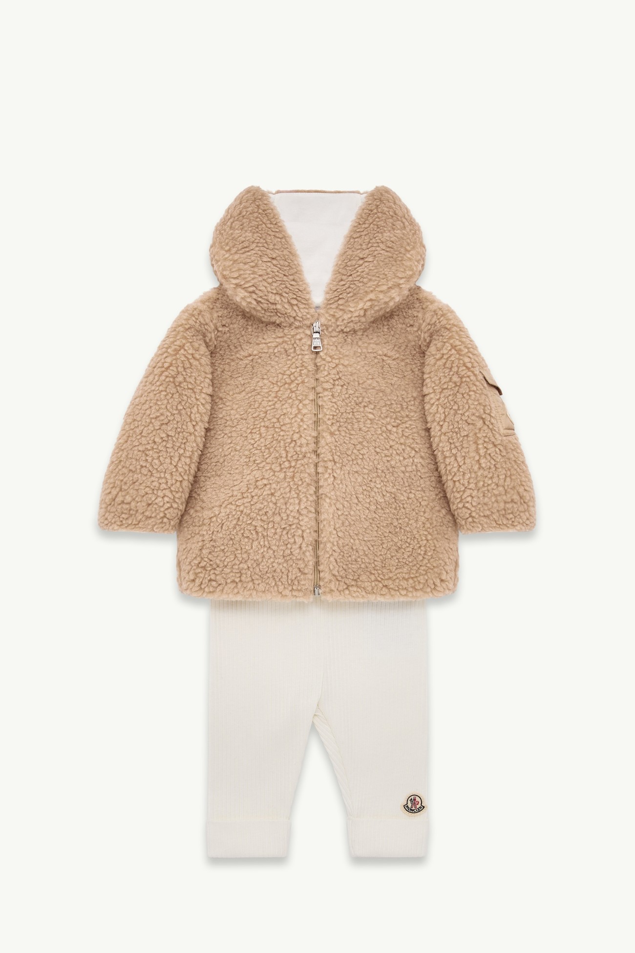 Set in cotone e pile effetto teddy Gender Neutral Beige & Bianco Moncler 0