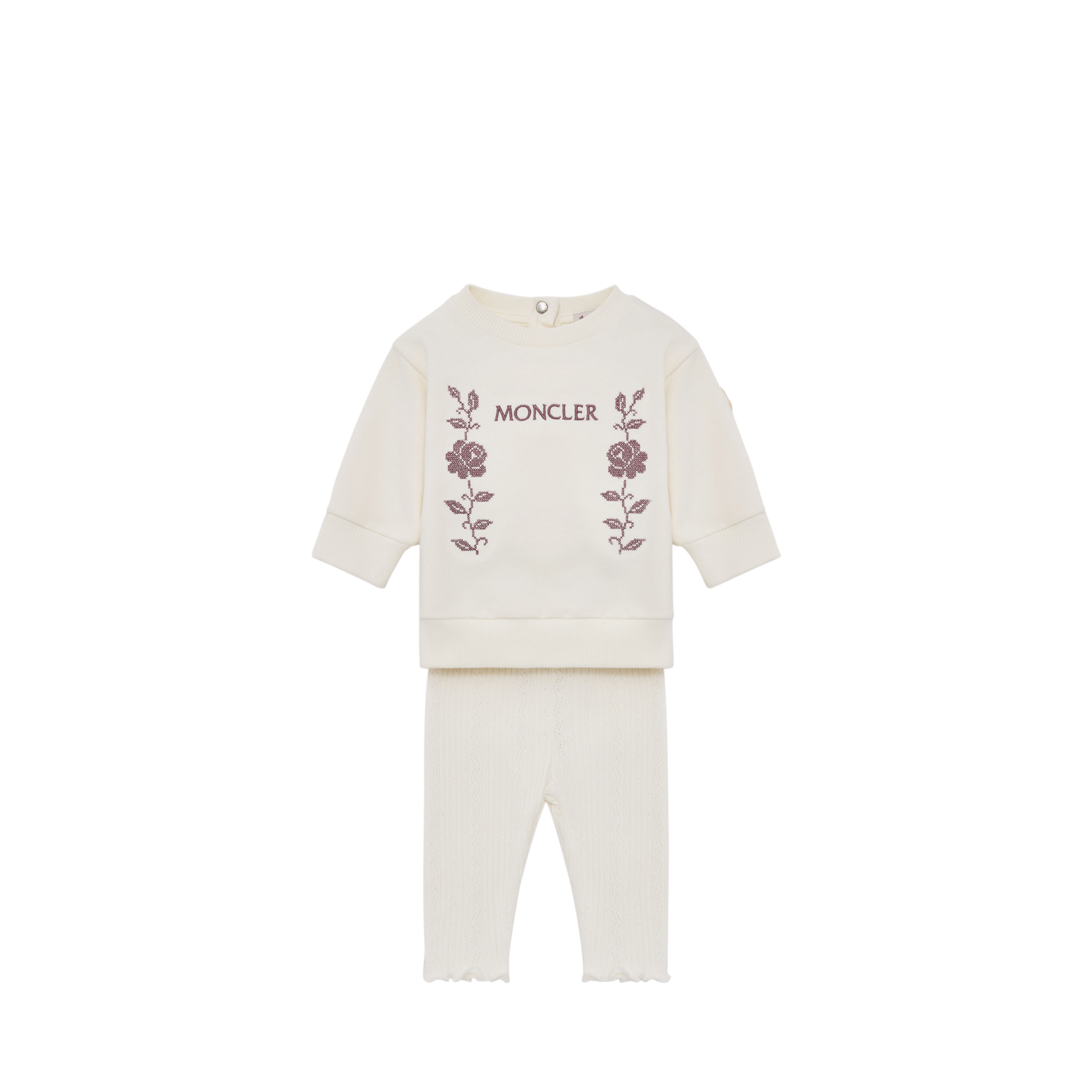 Moncler  Embroidered Logo Stretch Cotton Fleece Set for Girls in White, Size: 3Y