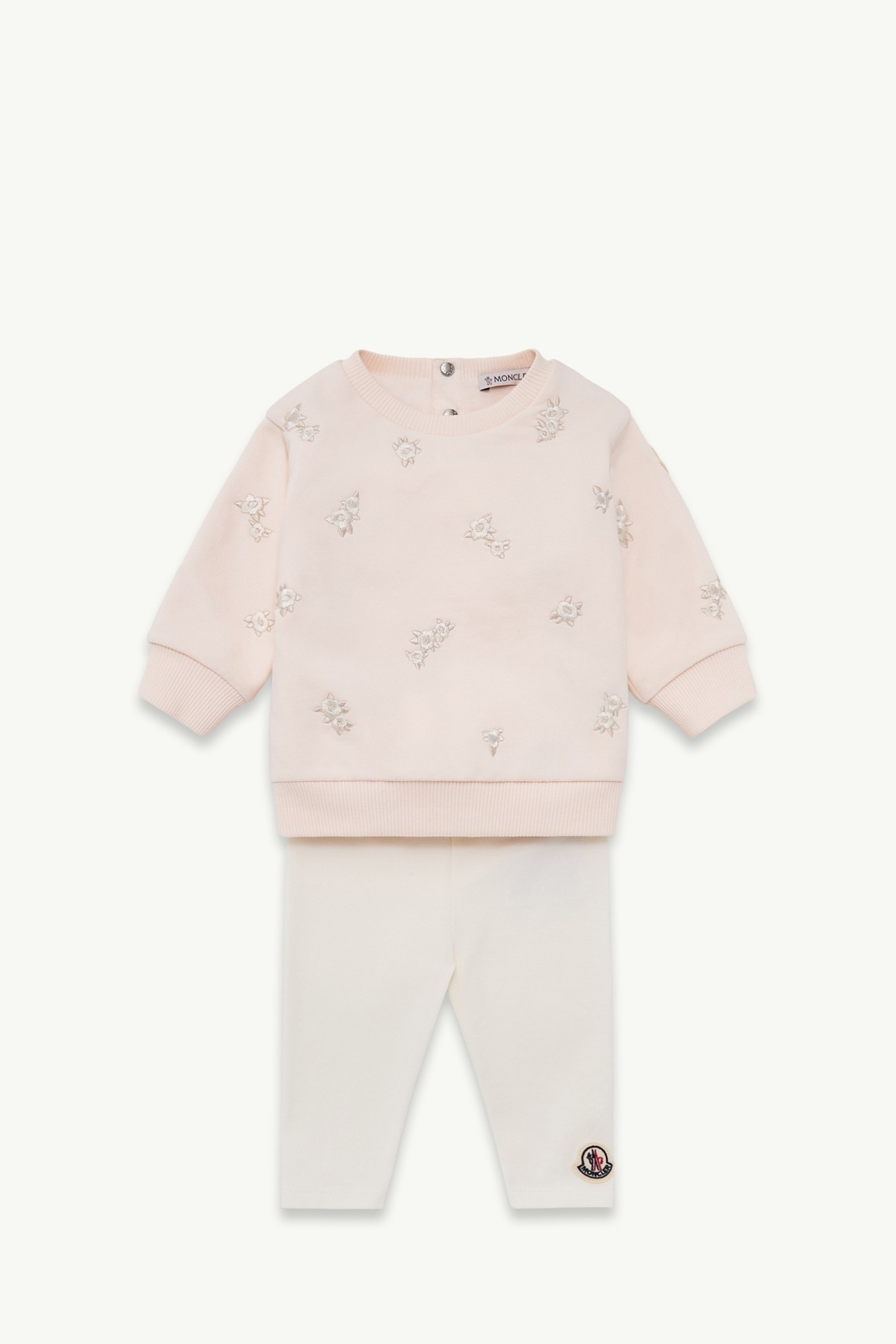 Set aus Baumwollmischung mit Blumenstickerei Mädchen Weiß & Pink Moncler 0
