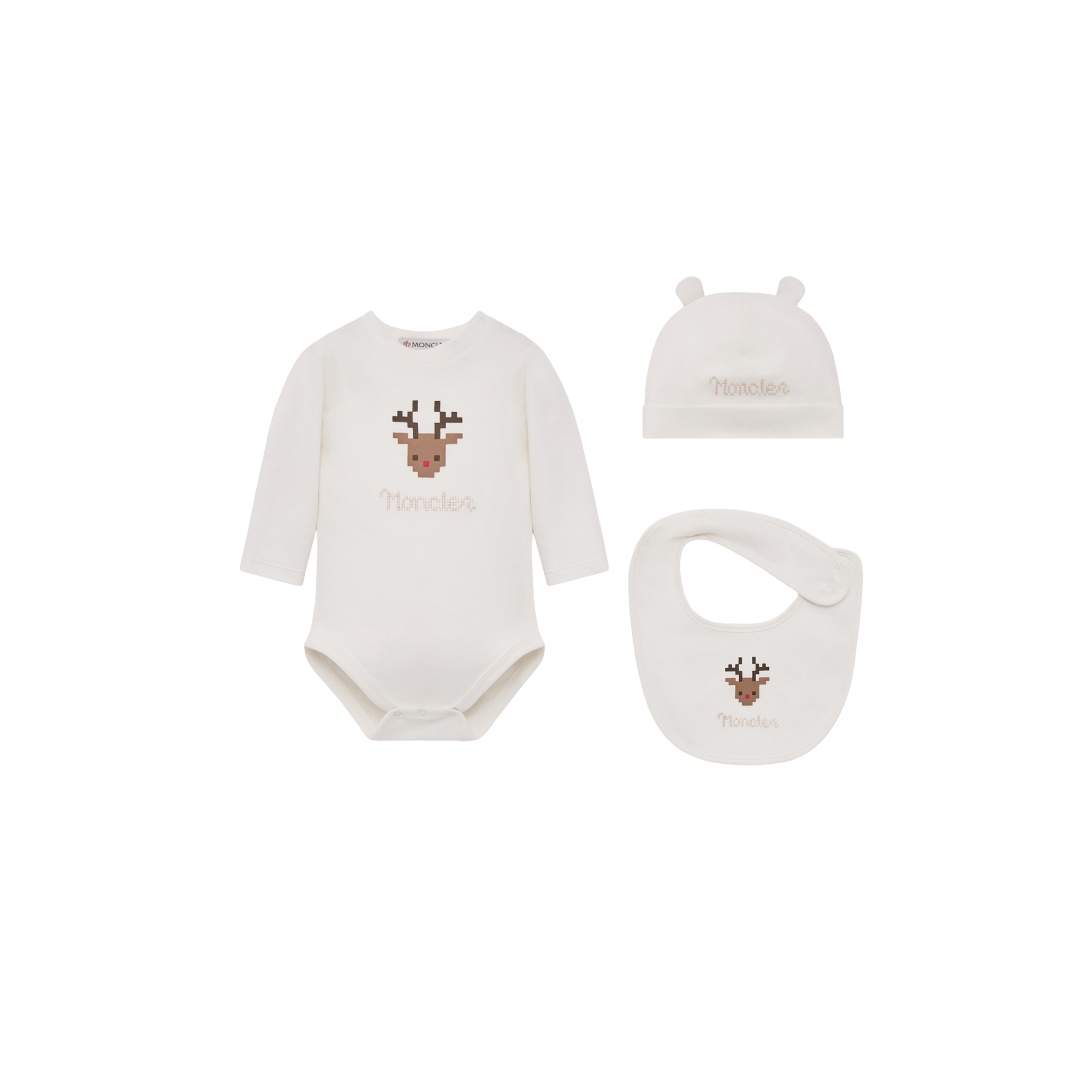 Moncler Enfant White Baby Cotton Bodysuit, Bib, And Beanie Set - Mytheresa - Image 4