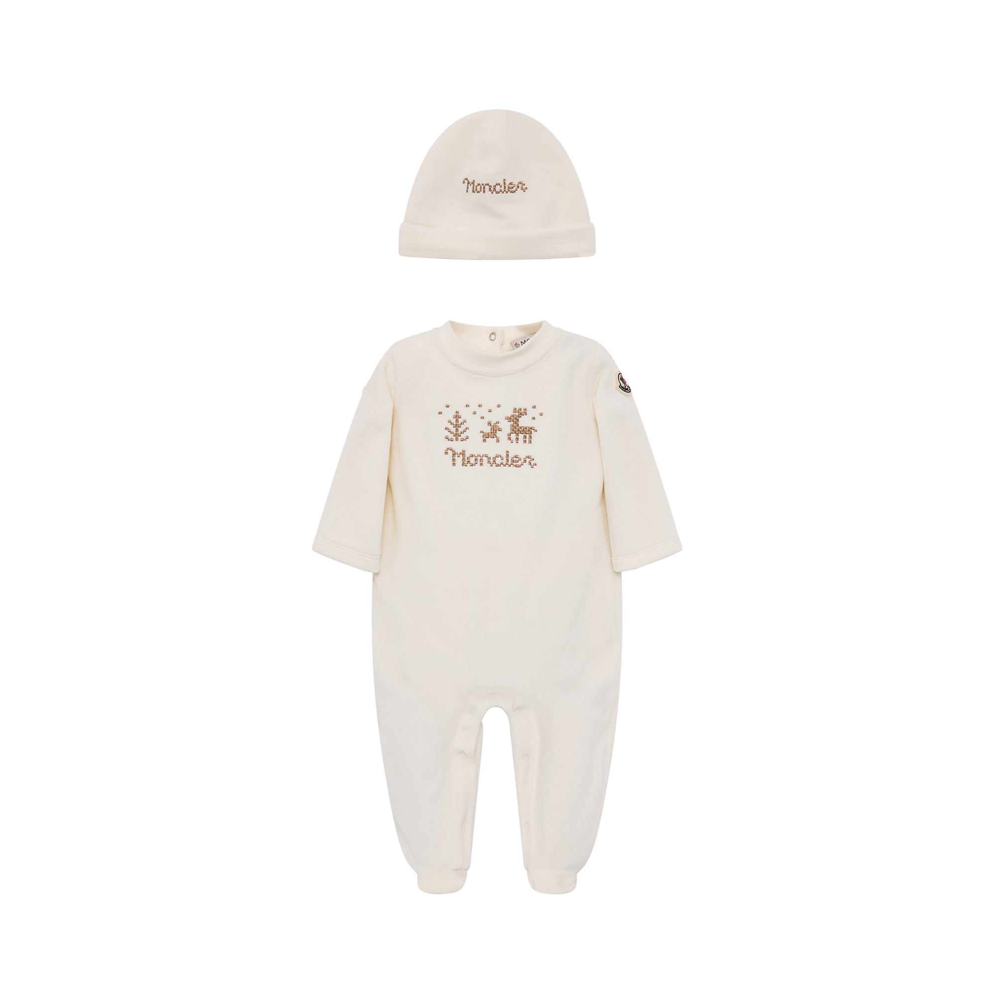 Moncler  Embroidered Cotton Set With Gift Box for Children in Beige, Size: 1/3M