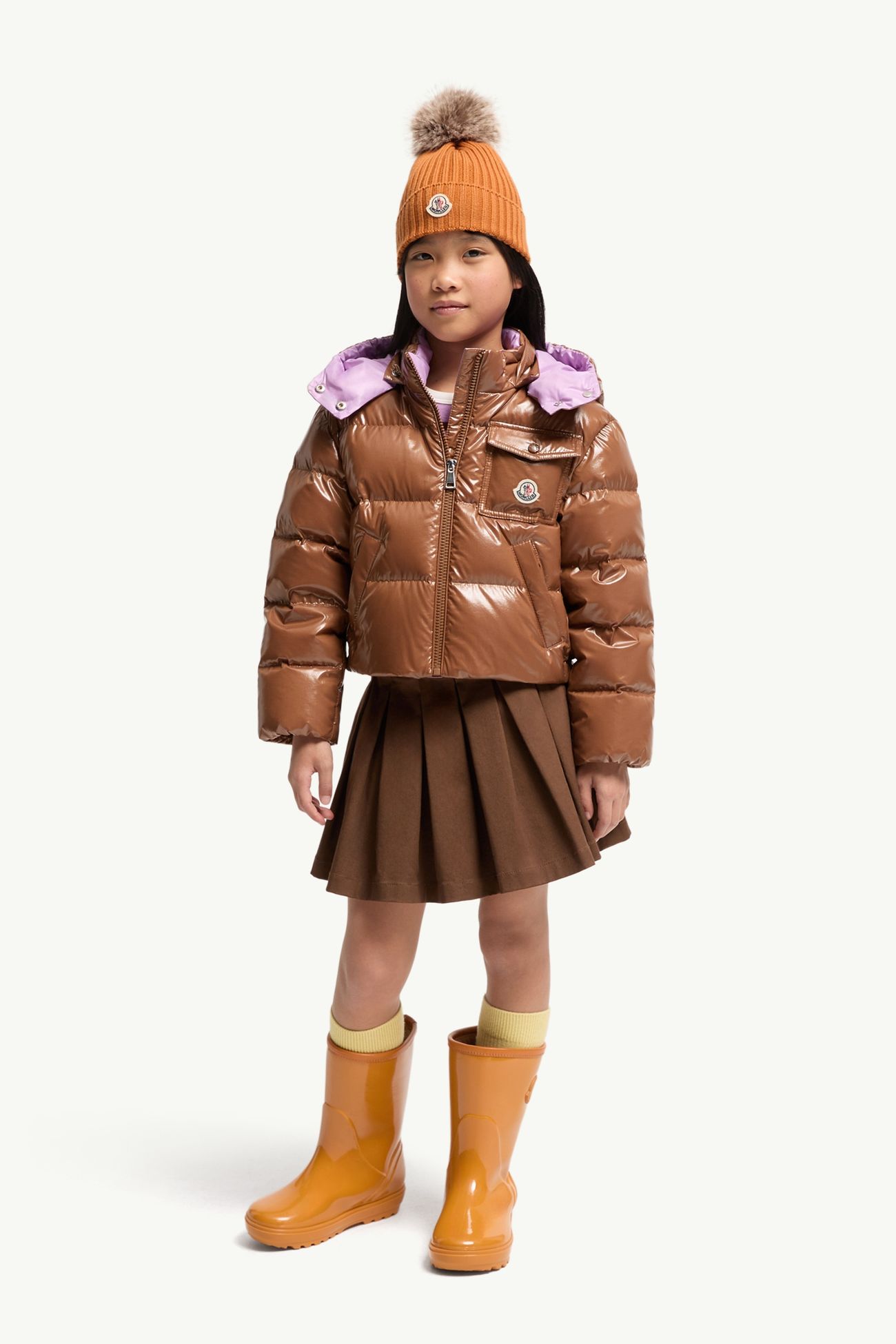 New Andro Hooded Down Jacket Girl Beige & Purple Moncler 1