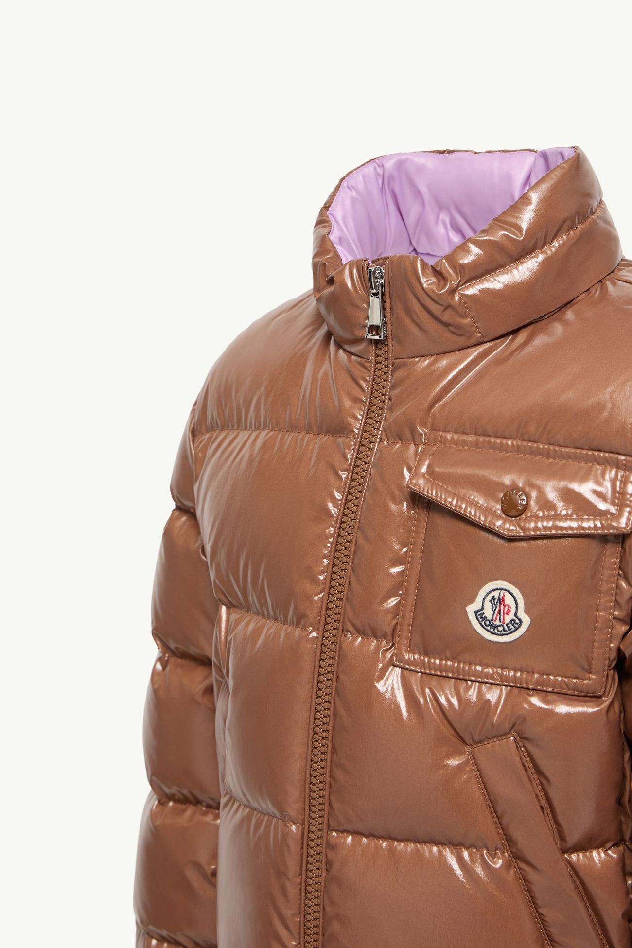 New Andro Hooded Down Jacket Girl Beige & Purple Moncler 4