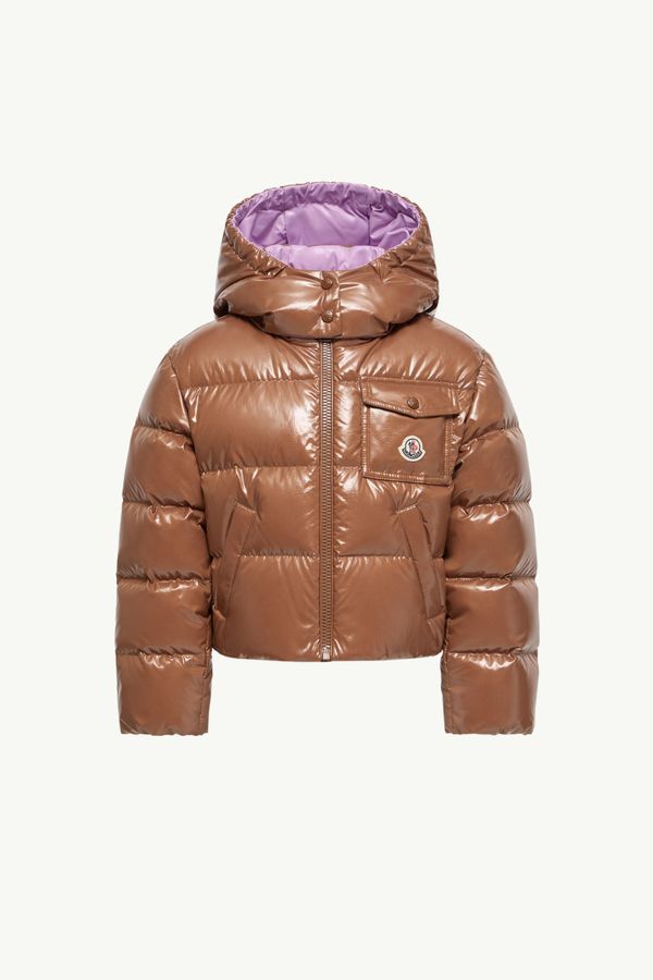 New Andro Hooded Down Jacket Girl Beige & Purple Moncler 0