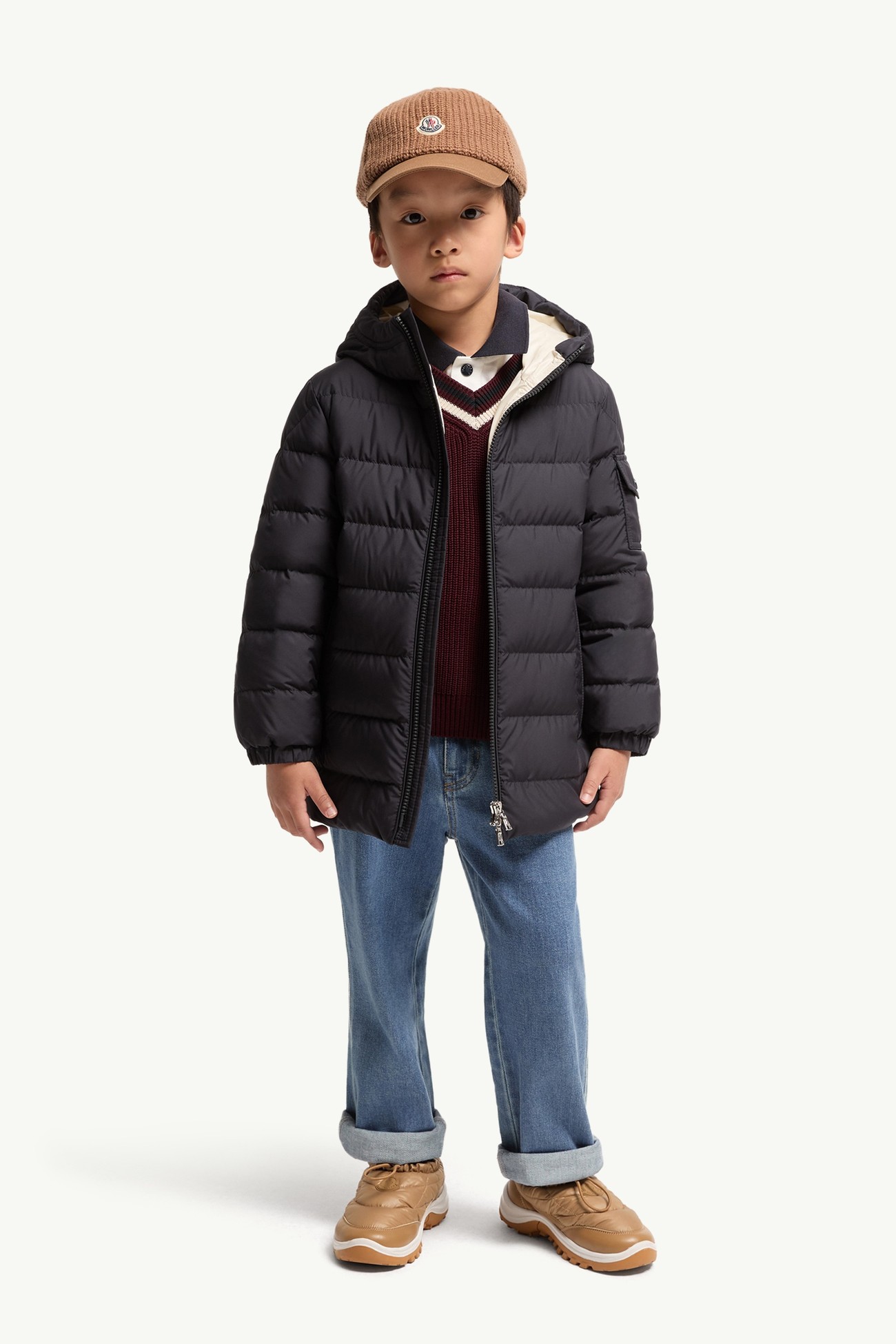Brannock Hooded Short Parka Boy Navy Blue Moncler 1