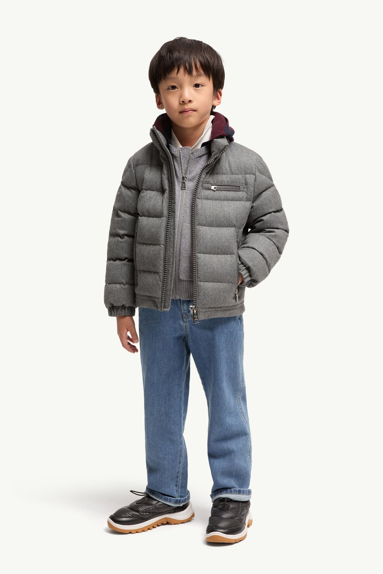 Quade Wool Short Down Jacket Boy Dark Gray Moncler 1